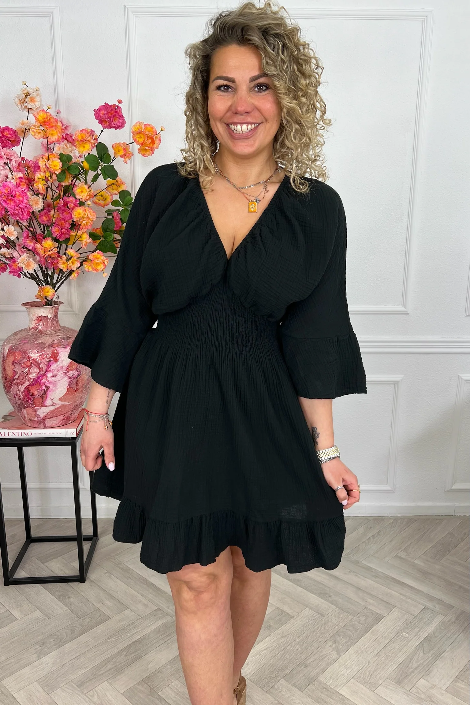 Valencia Mousseline Taille Dress - Black - Image 4