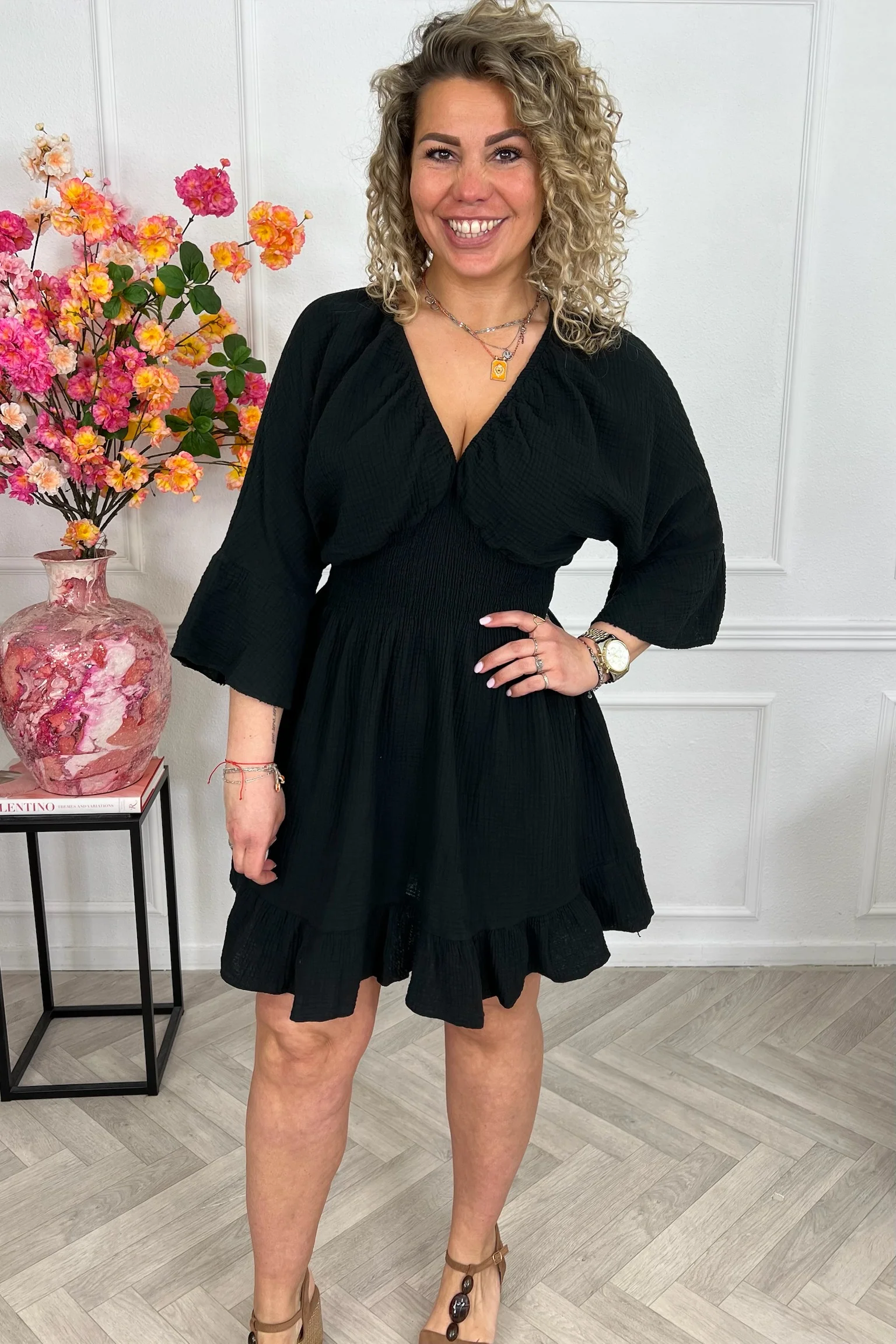 Valencia Mousseline Taille Dress - Black - Image 5