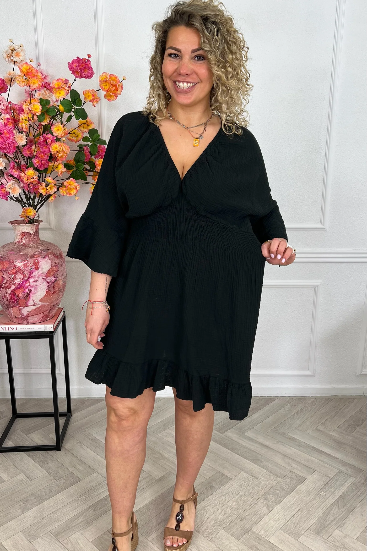 Valencia Mousseline Taille Dress - Black - Image 6