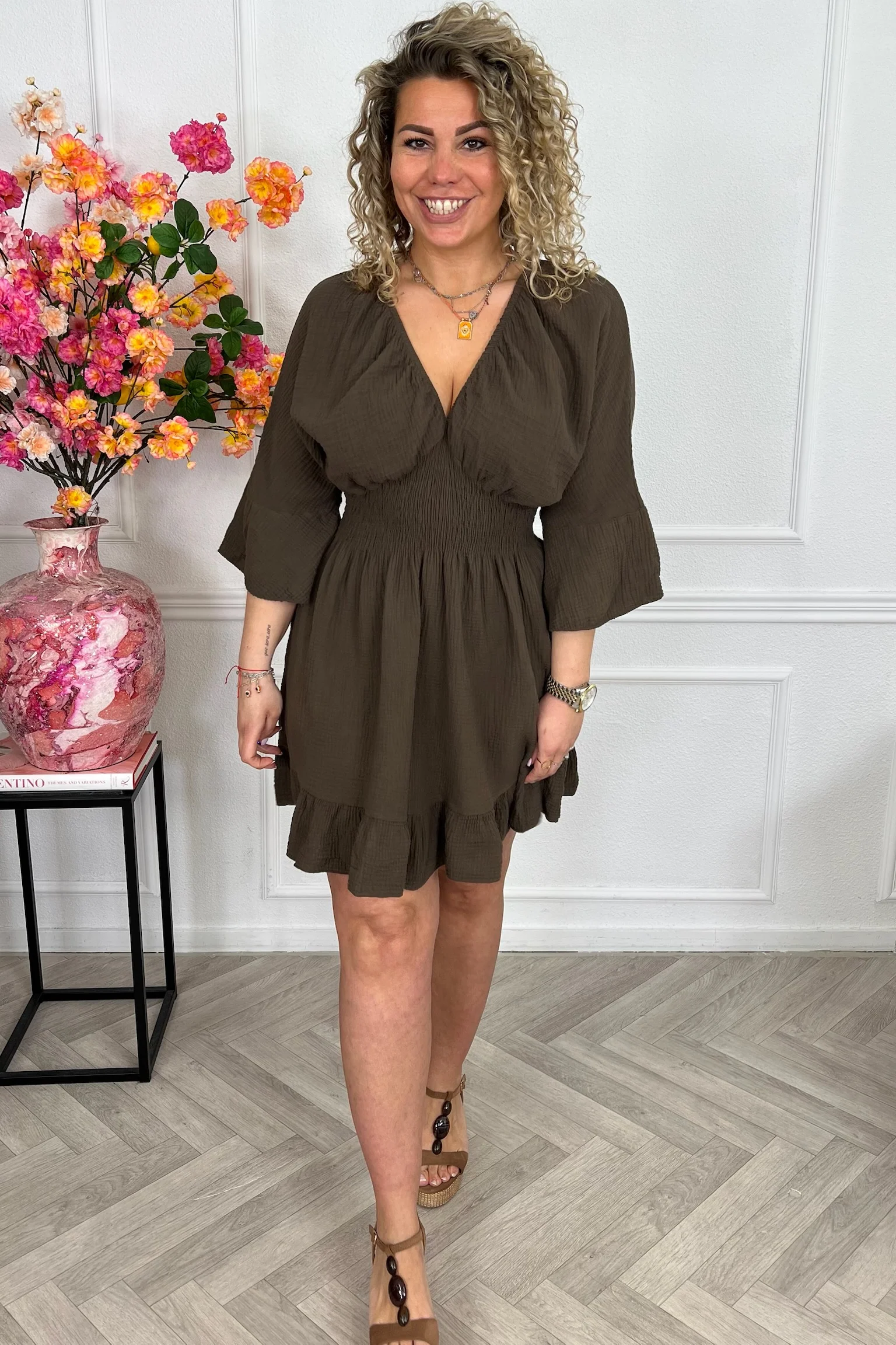 Valencia Mousseline Taille Dress - Brown - Image 5