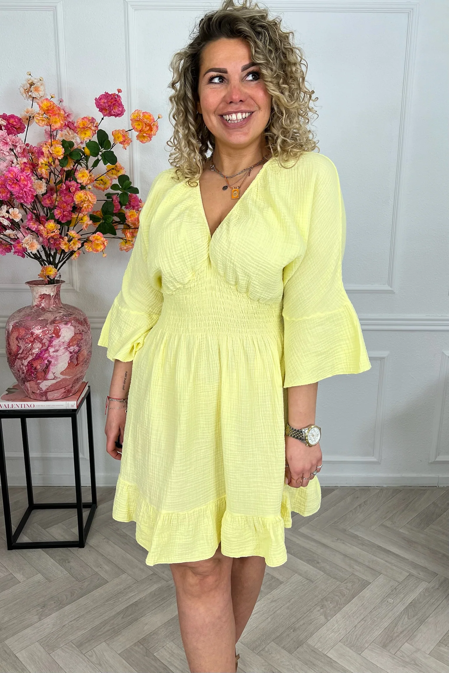 Valencia Mousseline Taille Dress - Yellow