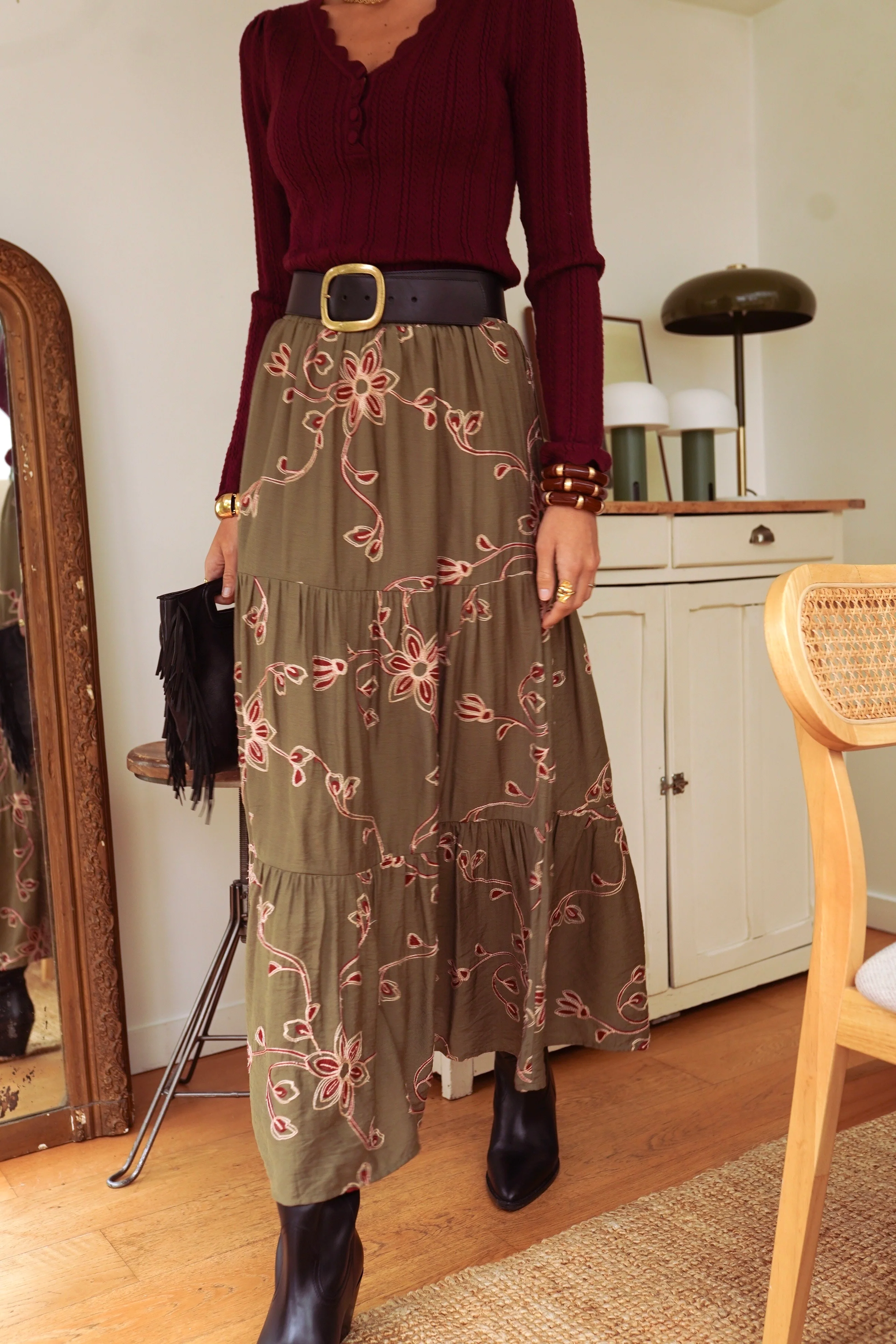 Valerie Flower Skirt - Armygreen