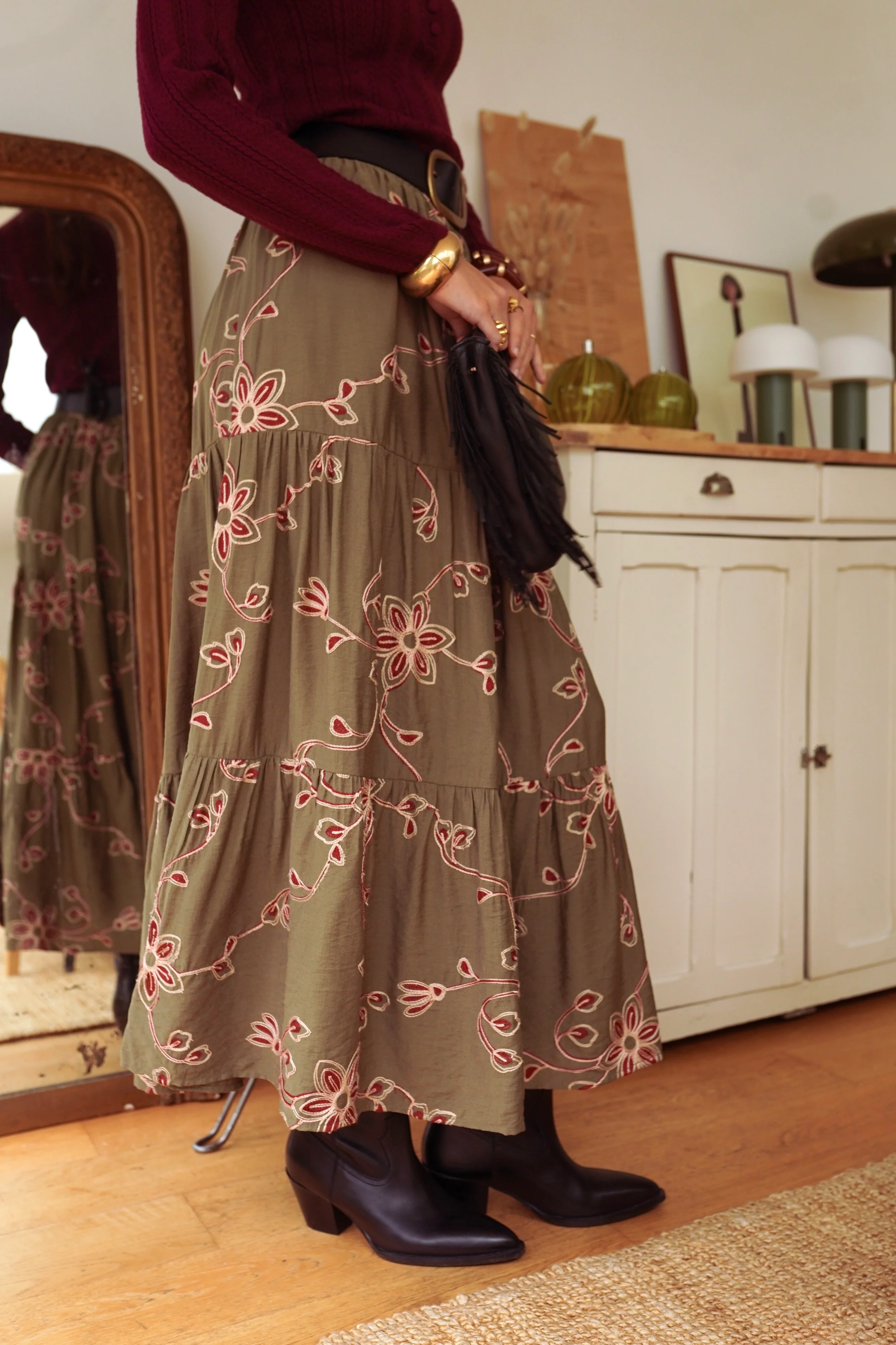 Valerie Flower Skirt - Armygreen - Image 2