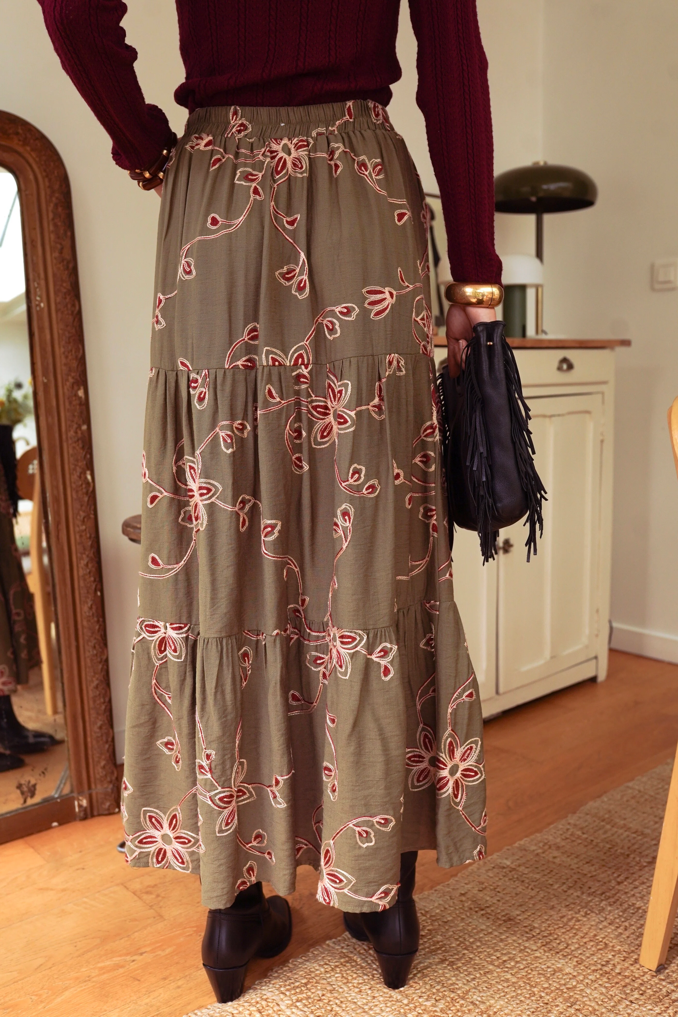 Valerie Flower Skirt - Armygreen - Image 3