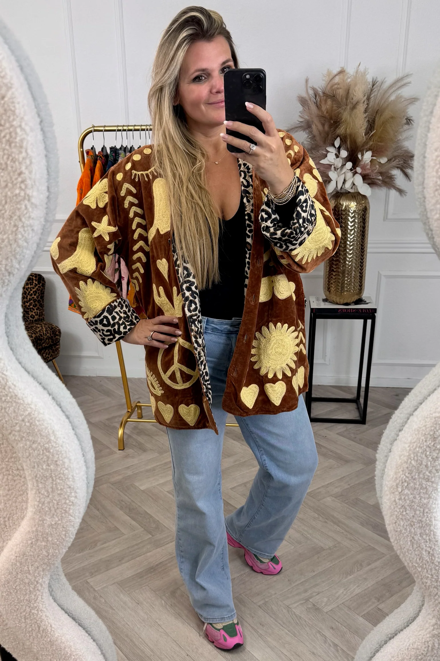 Velvet Embroidery Dream Jacket - Brown/Yellow