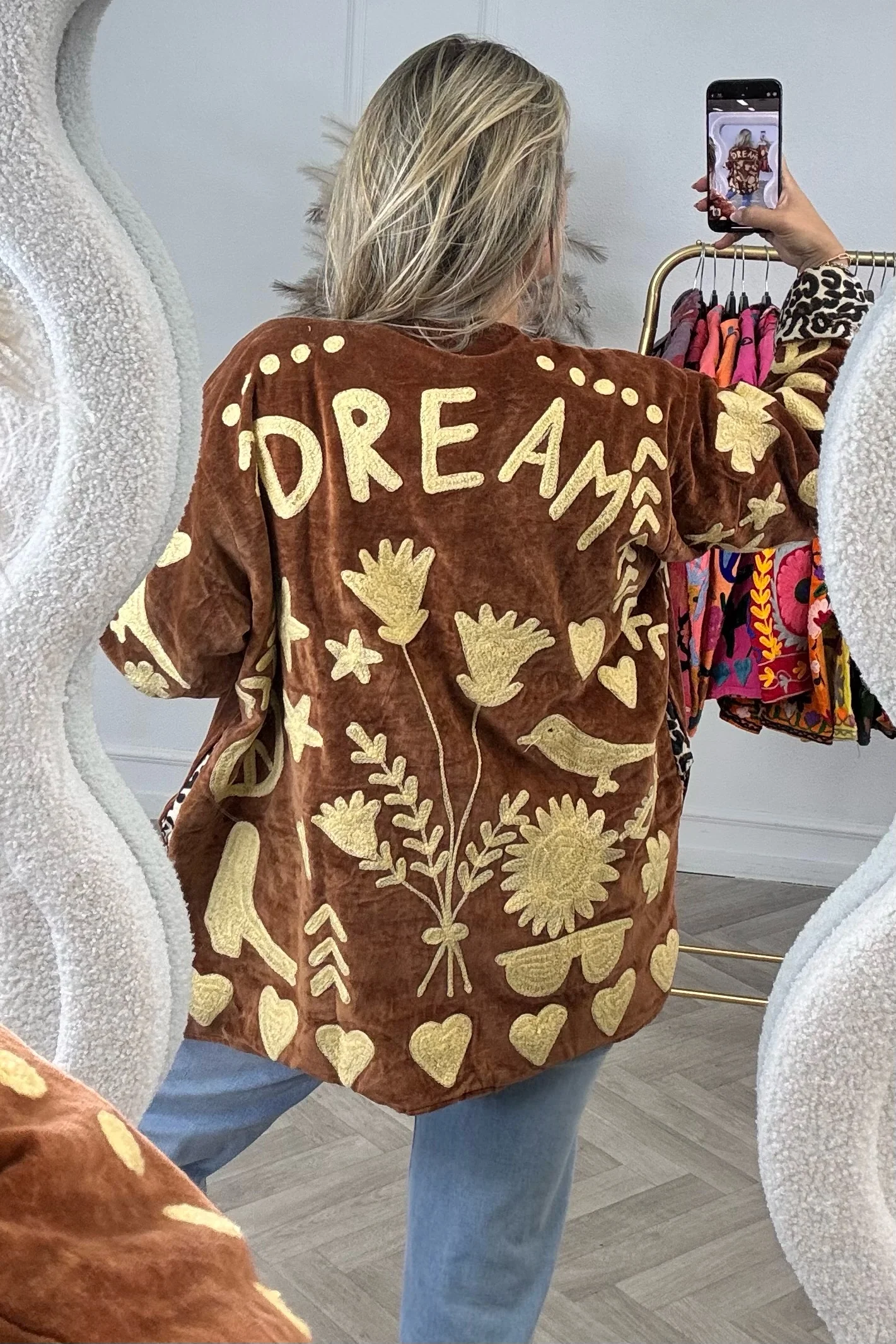 Velvet Embroidery Dream Jacket - Brown/Yellow - Image 2