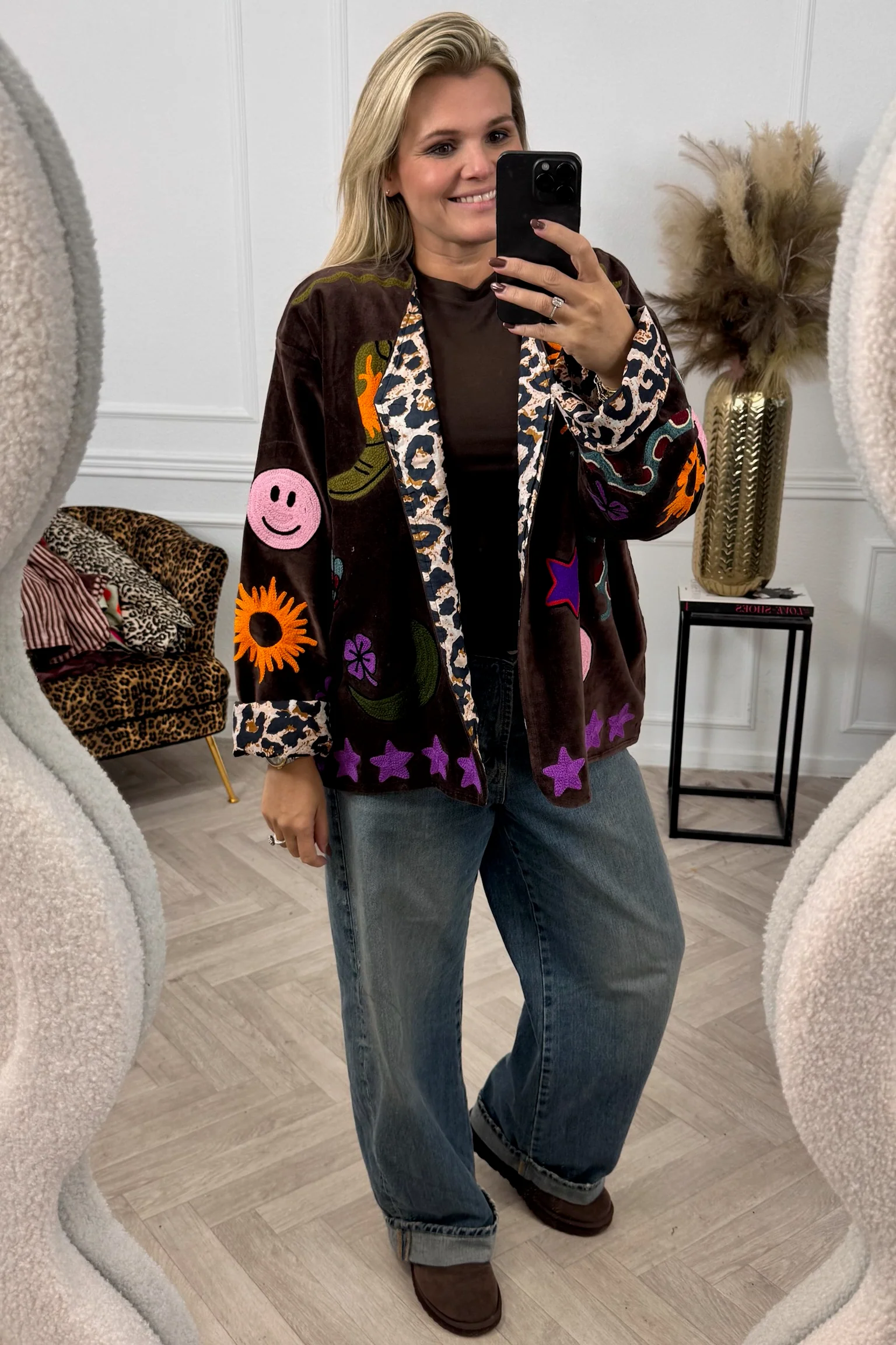 Velvet Embroidery Fleur Jacket - Brown
