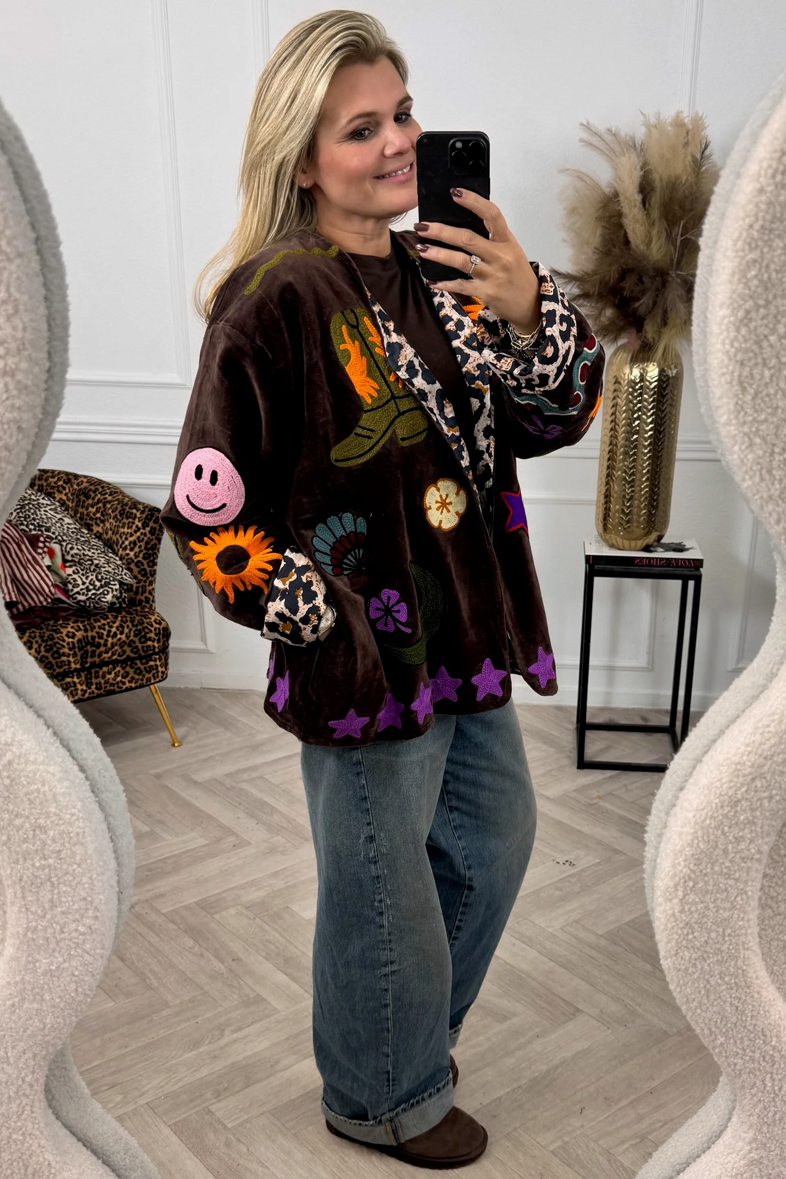Velvet Embroidery Fleur Jacket - Brown - Image 2