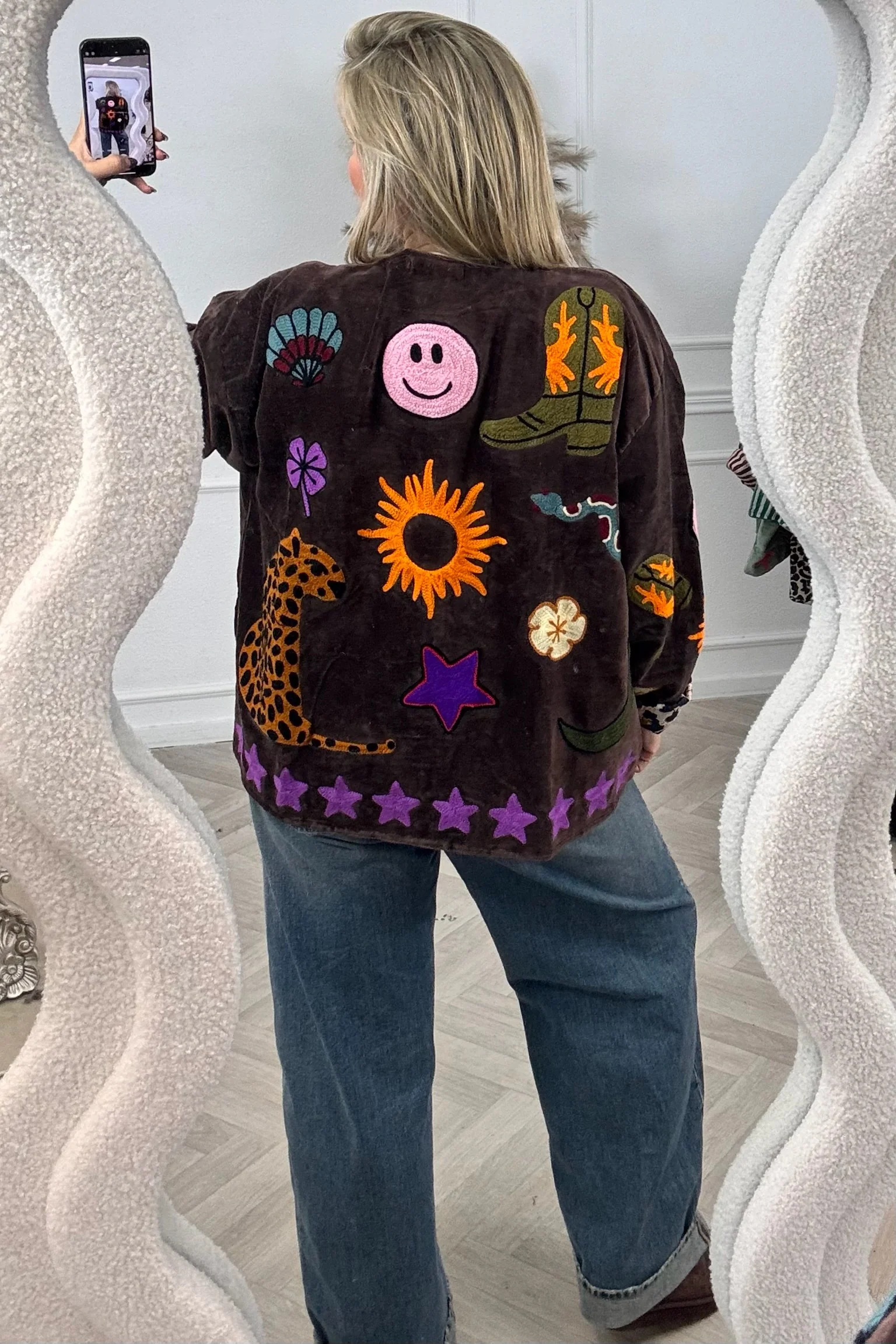 Velvet Embroidery Fleur Jacket - Brown - Image 3