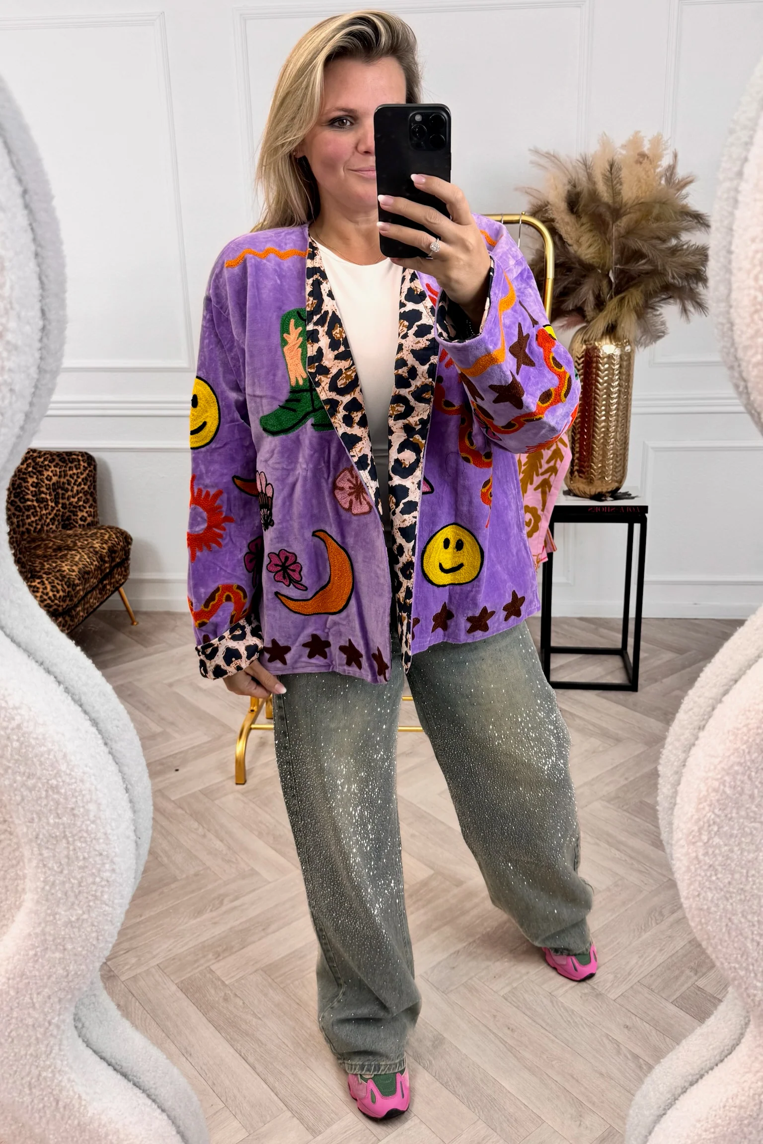 Velvet Embroidery Fleur Jacket - Lila