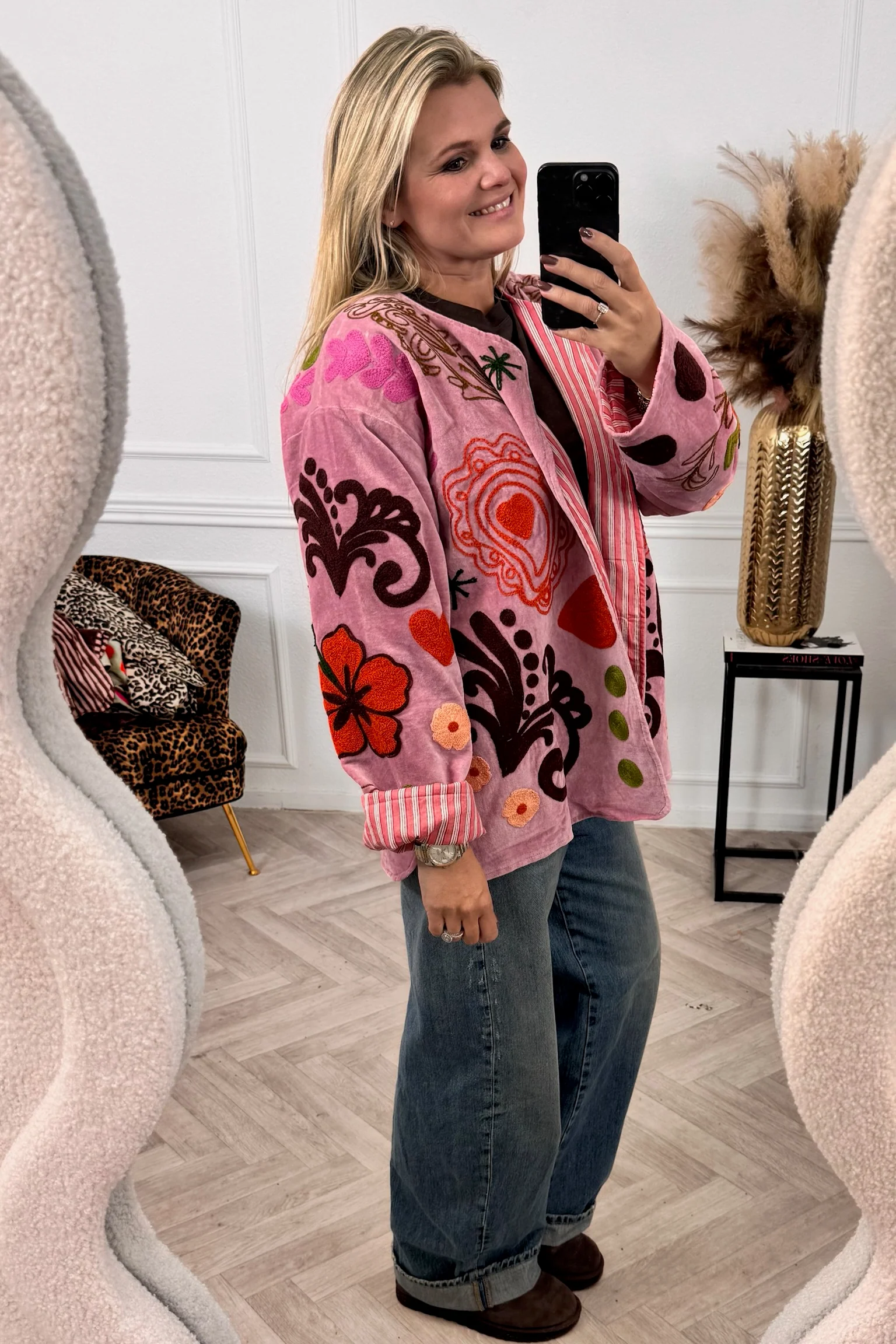 Velvet Embroidery Heart  Dots Jacket - Pink - Image 2