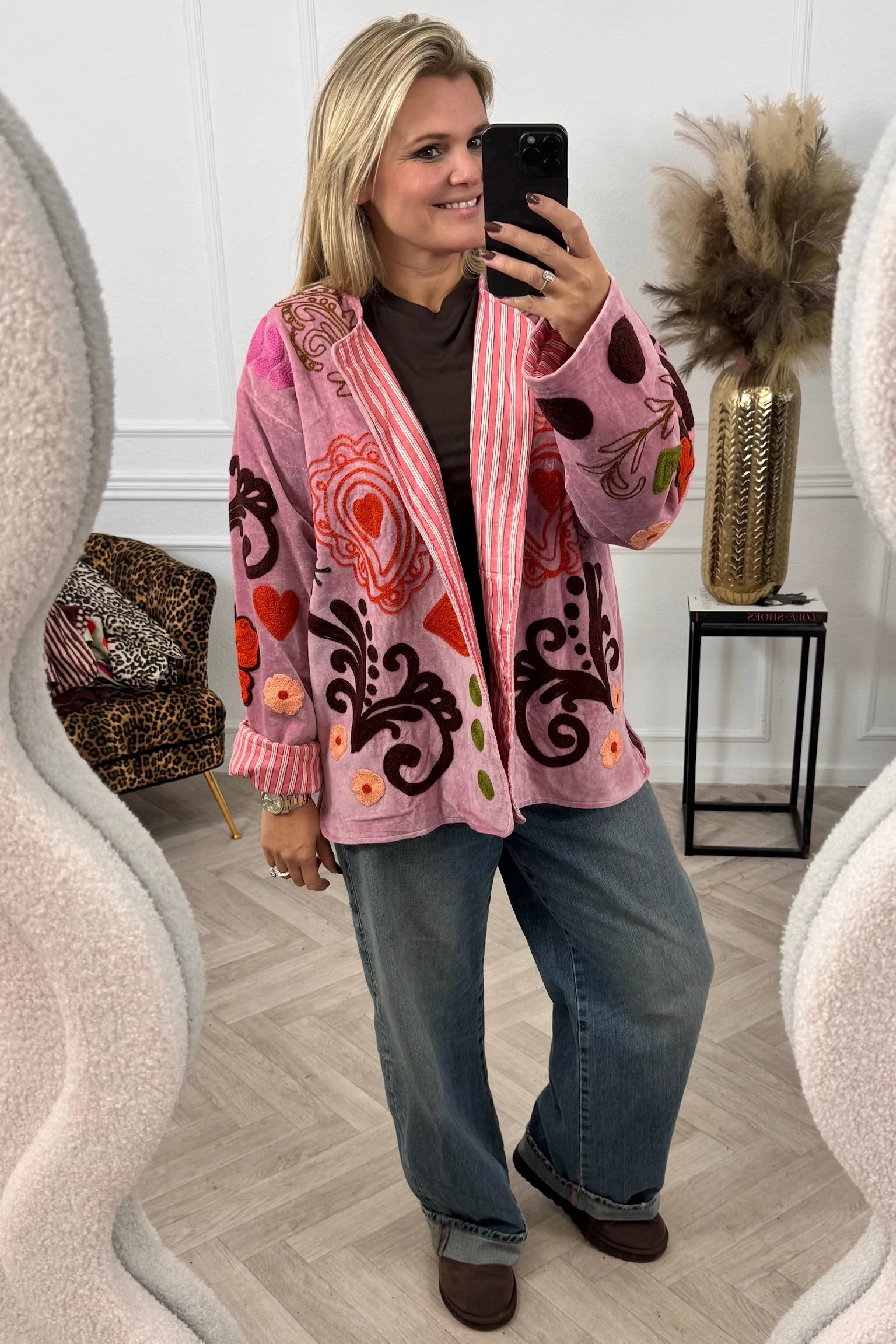 Velvet Embroidery Heart  Dots Jacket - Pink - Image 3