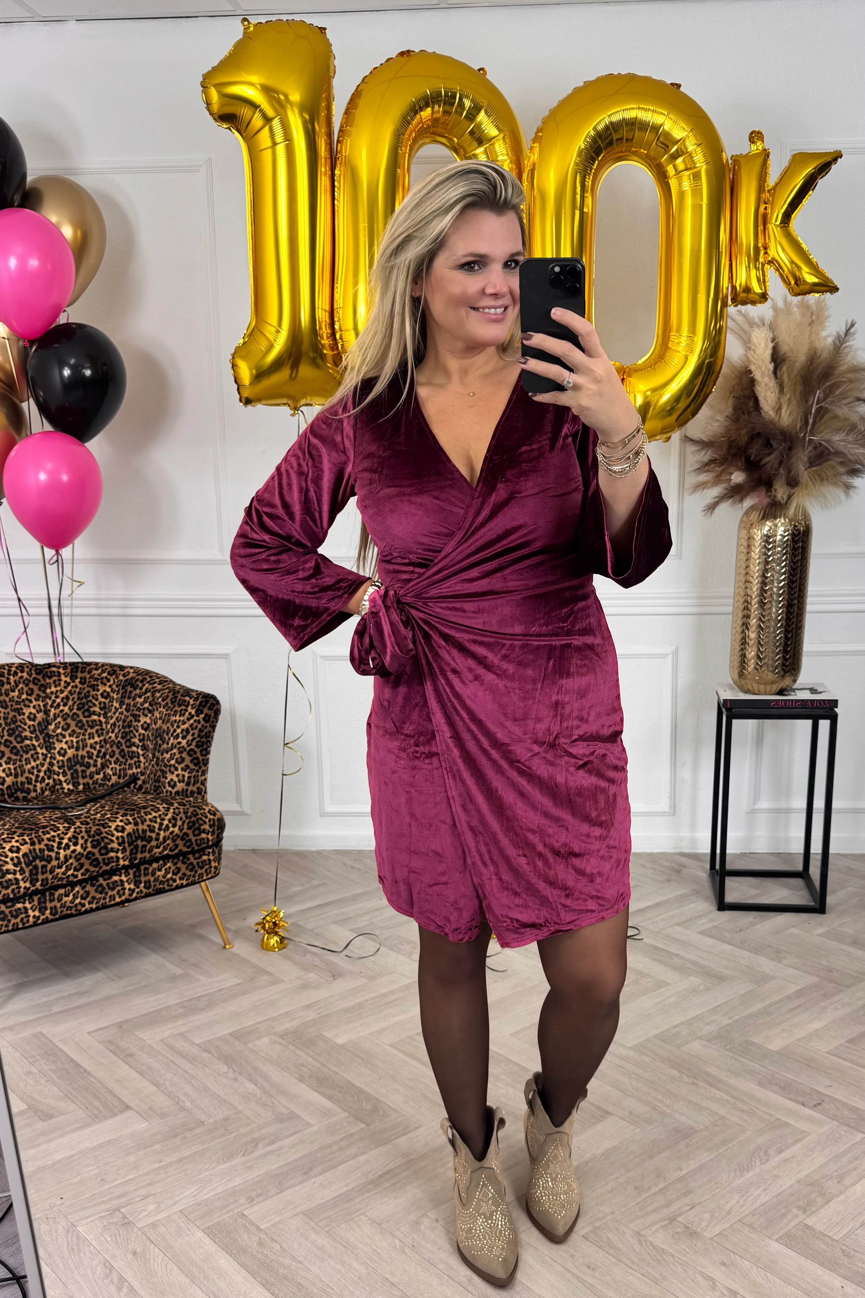Velvet Strik Dress - Bordeaux