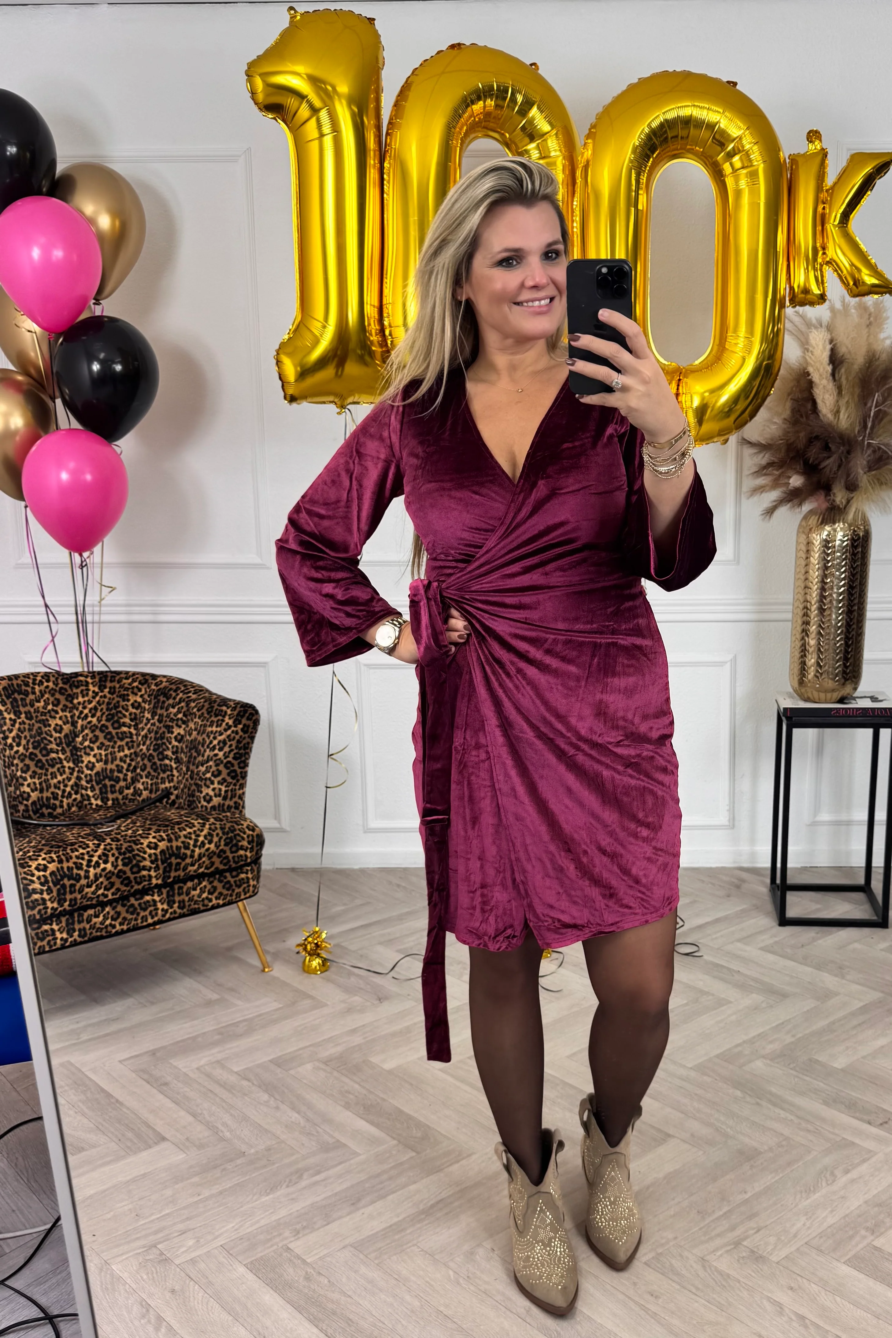 Velvet Strik Dress - Bordeaux - Image 2