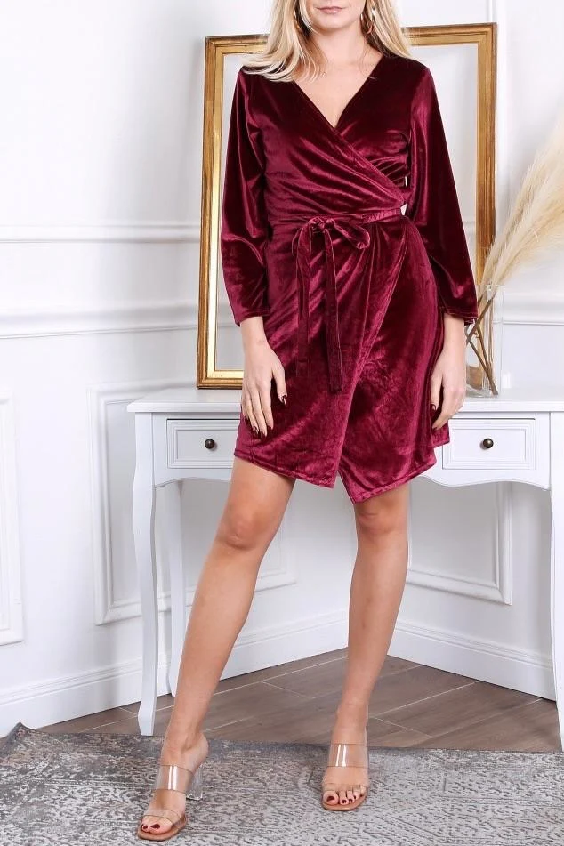 Velvet Strik Dress - Bordeaux - Image 3