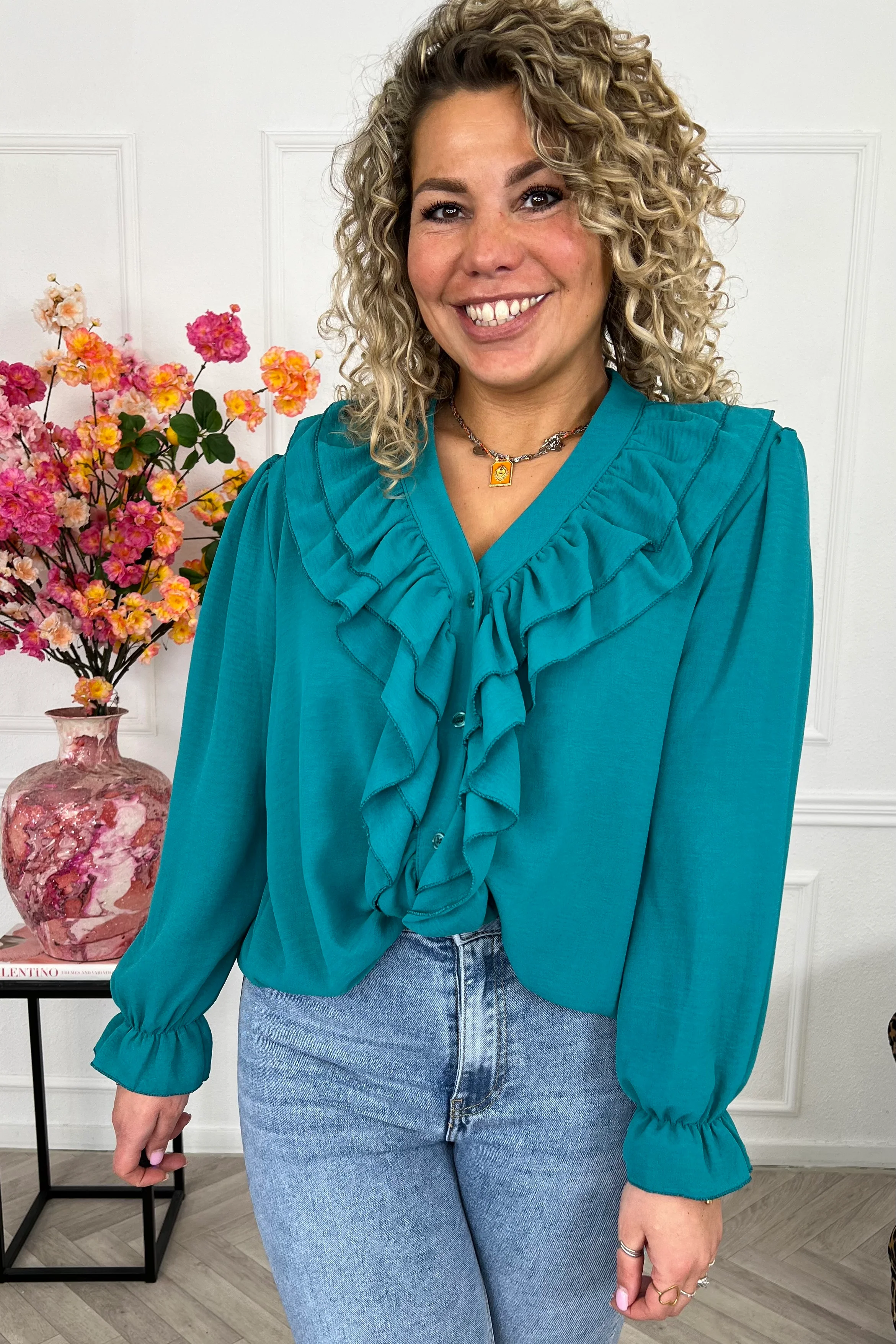 Venice Ruffle Top - Bottle Green