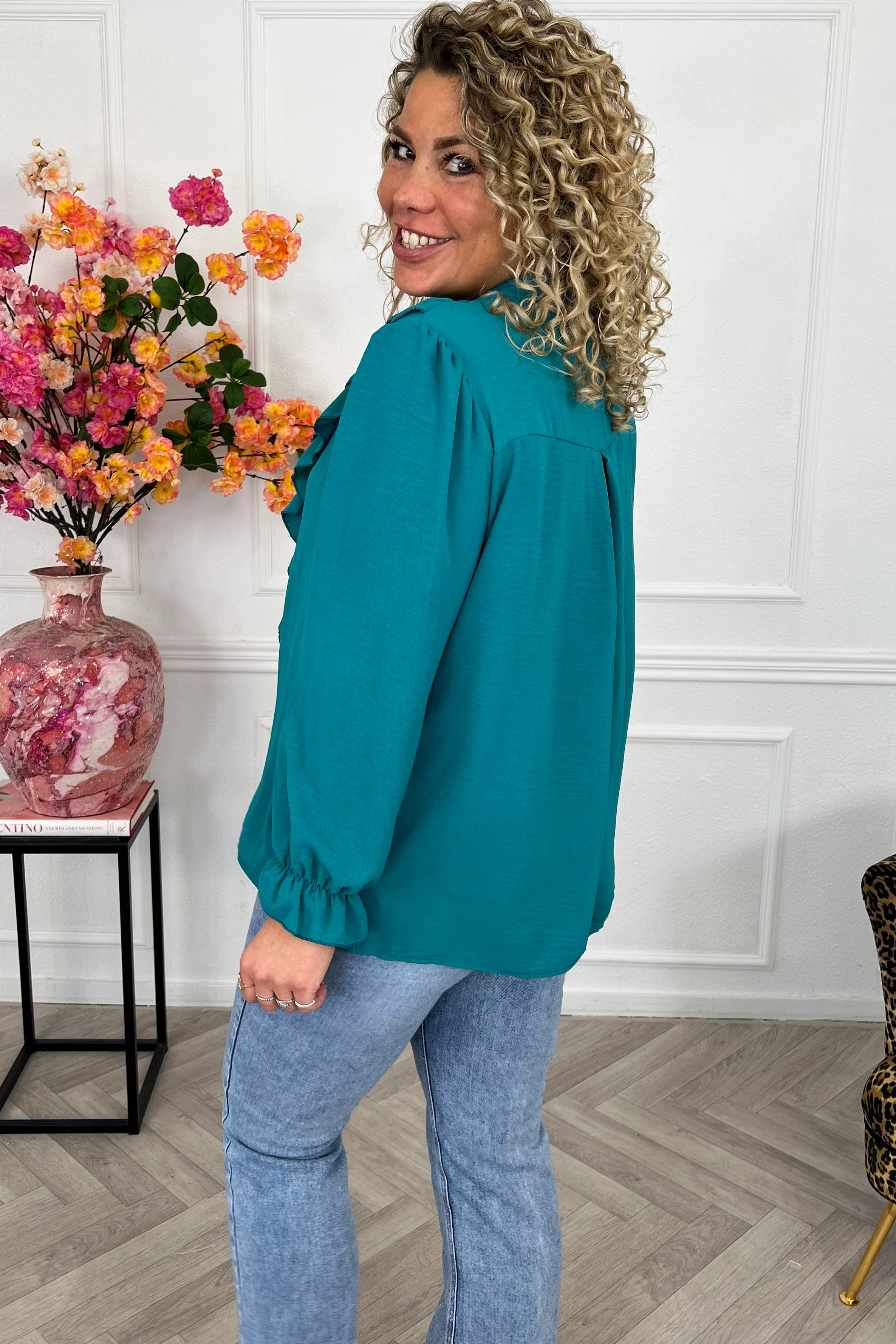 Venice Ruffle Top - Bottle Green - Image 2