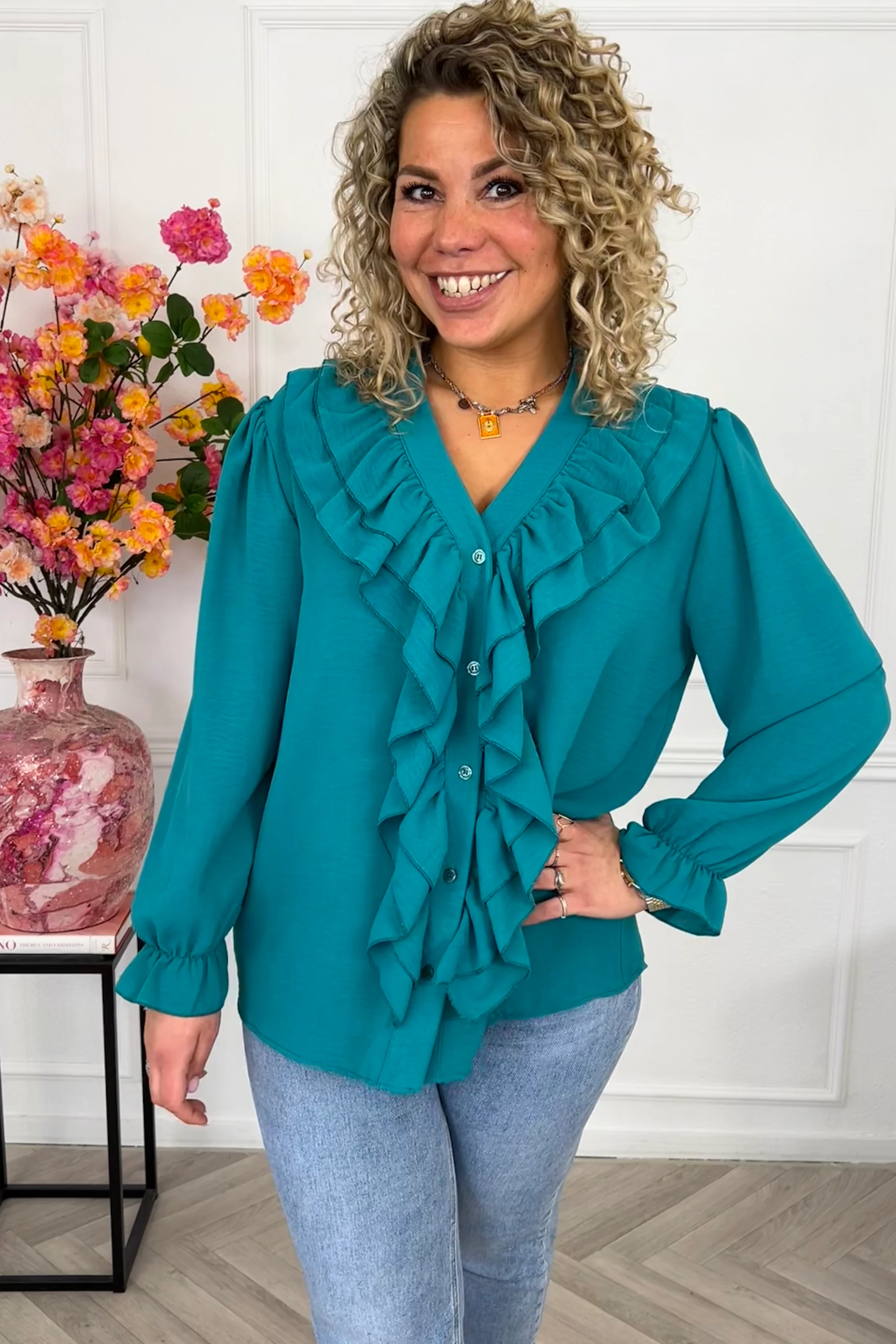 Venice Ruffle Top - Bottle Green - Image 4