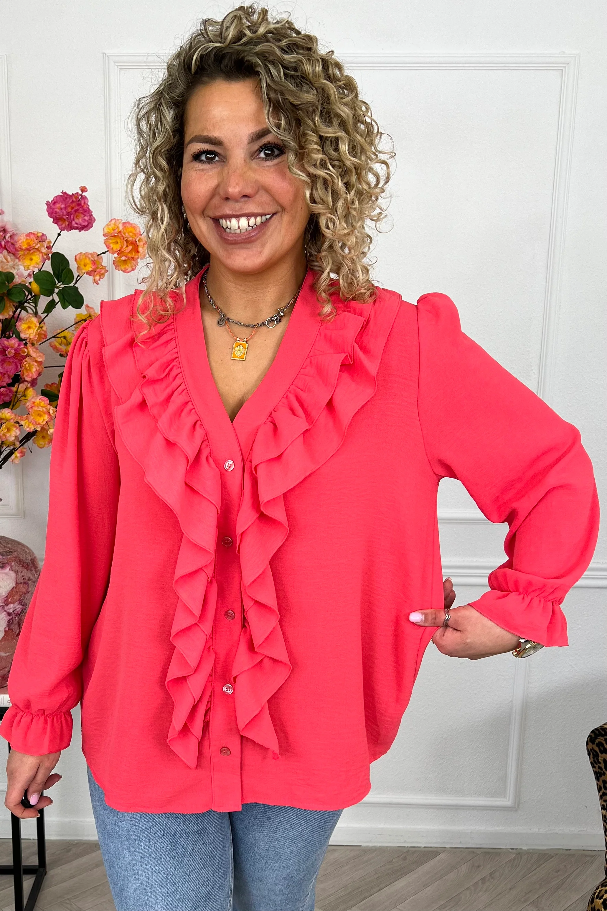 Venice Ruffle Top - Coral - Image 3