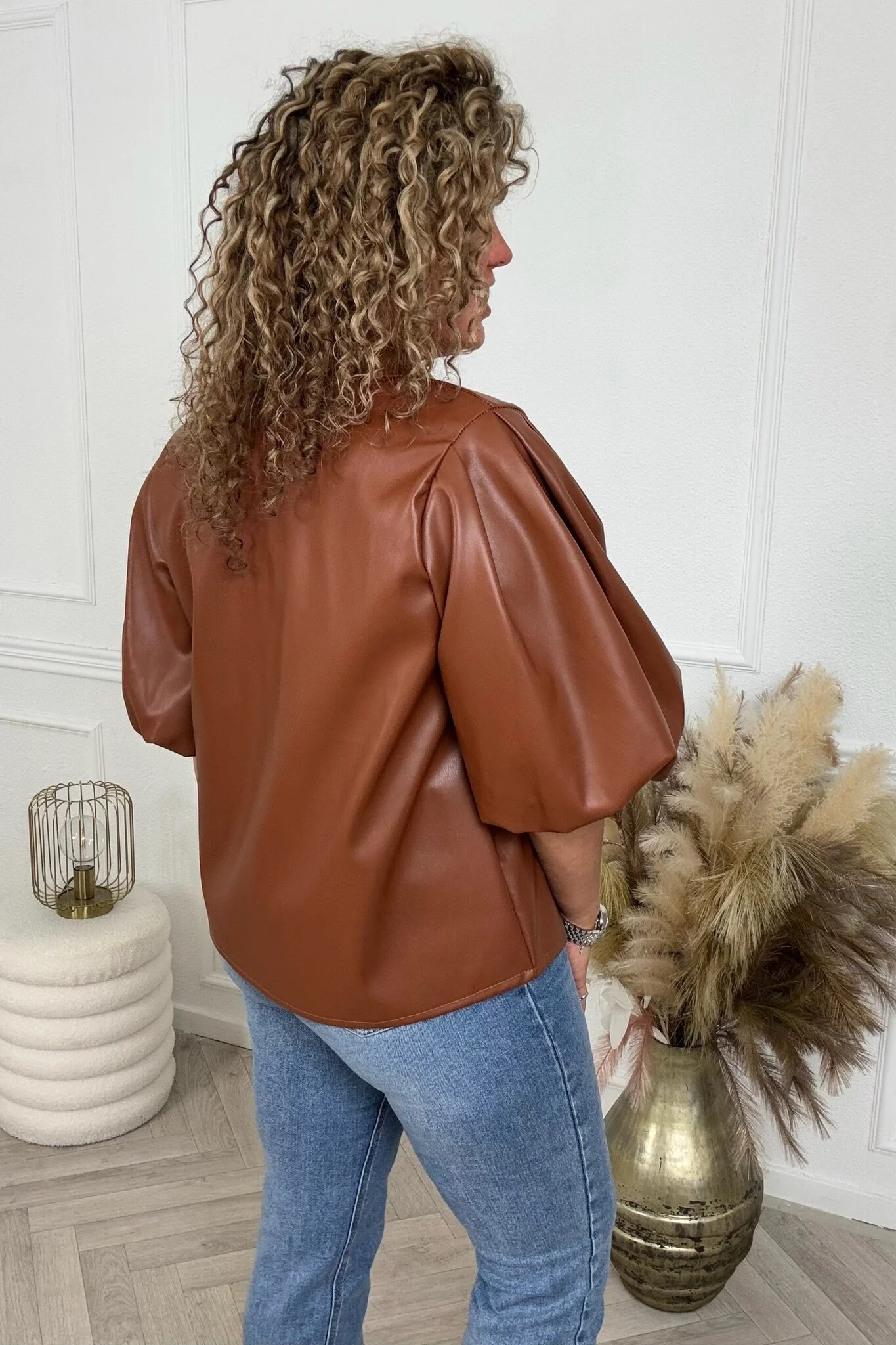 Vera Leather Look Blouse - Brown - Image 3