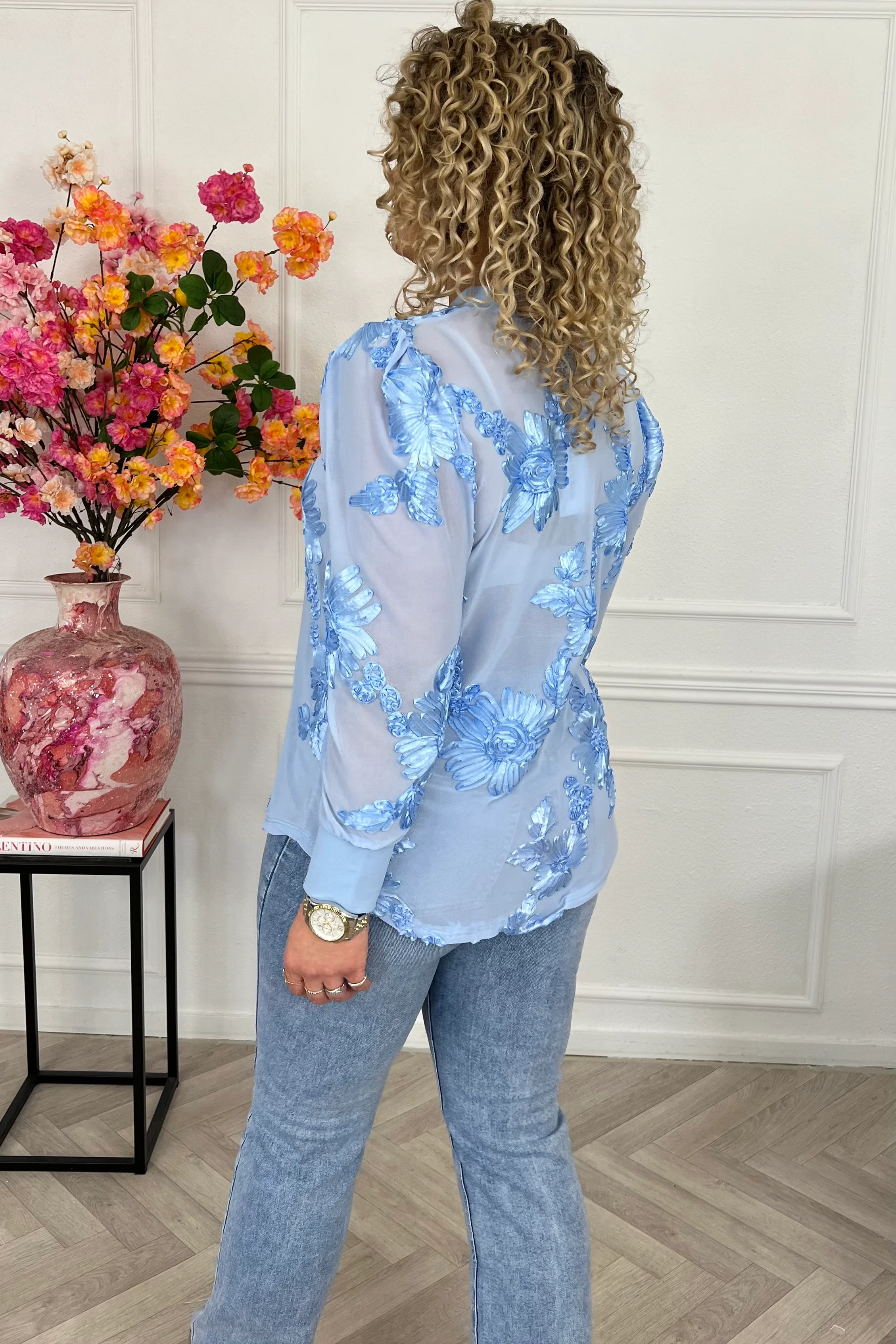 Verona Flower Lace Top - Blue - Image 3