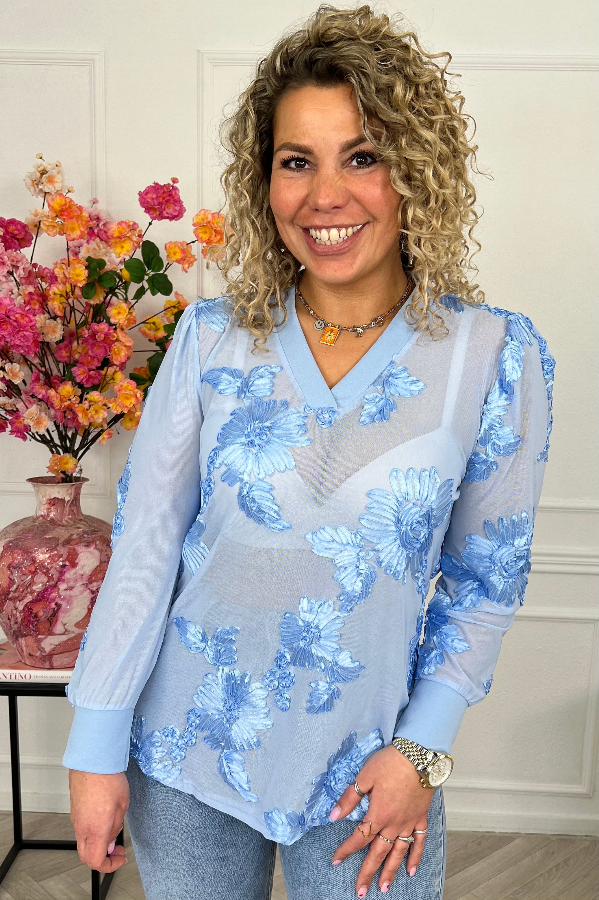 Verona Flower Lace Top - Blue - Image 4