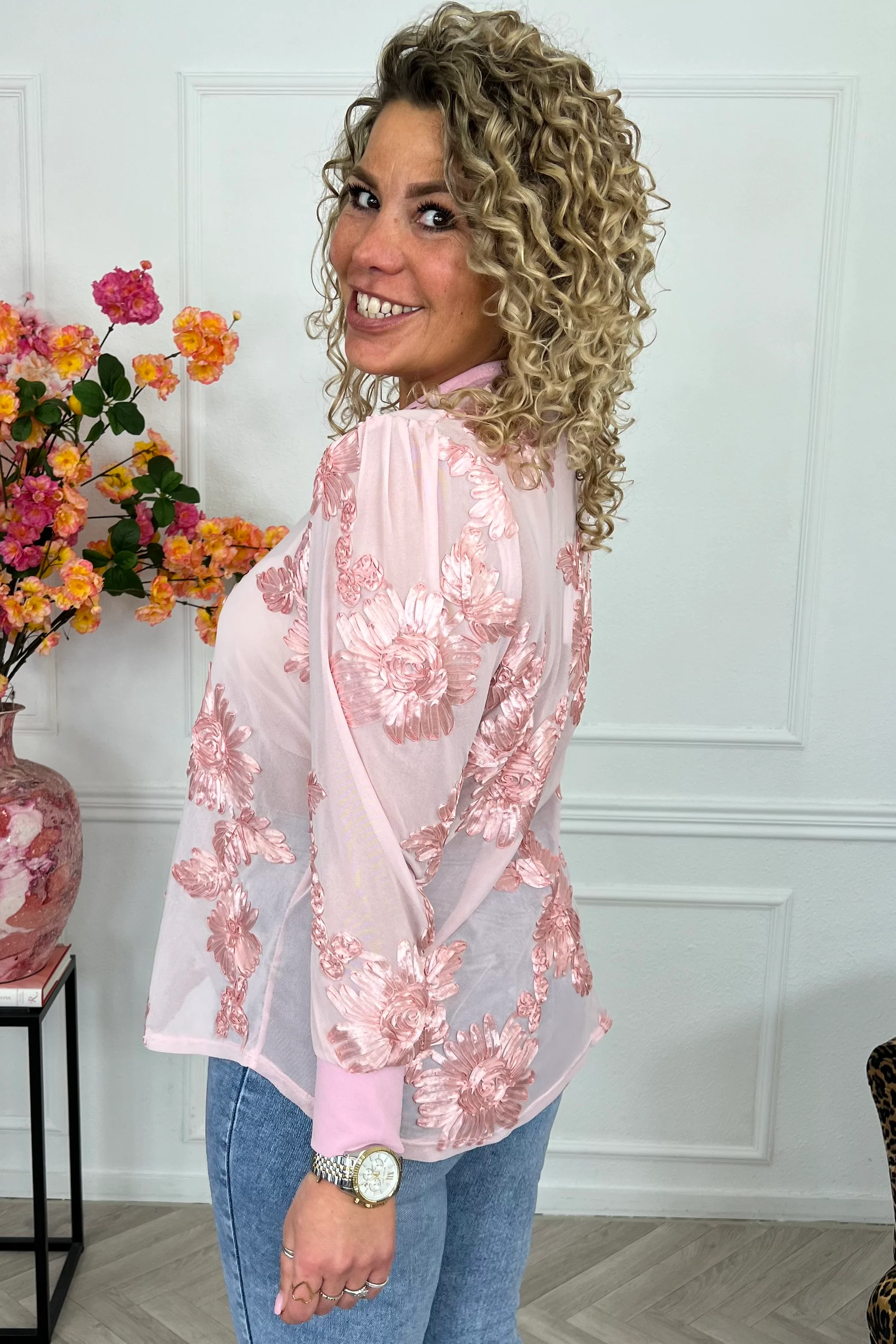 Verona Flower Lace Top - Pink - Image 3
