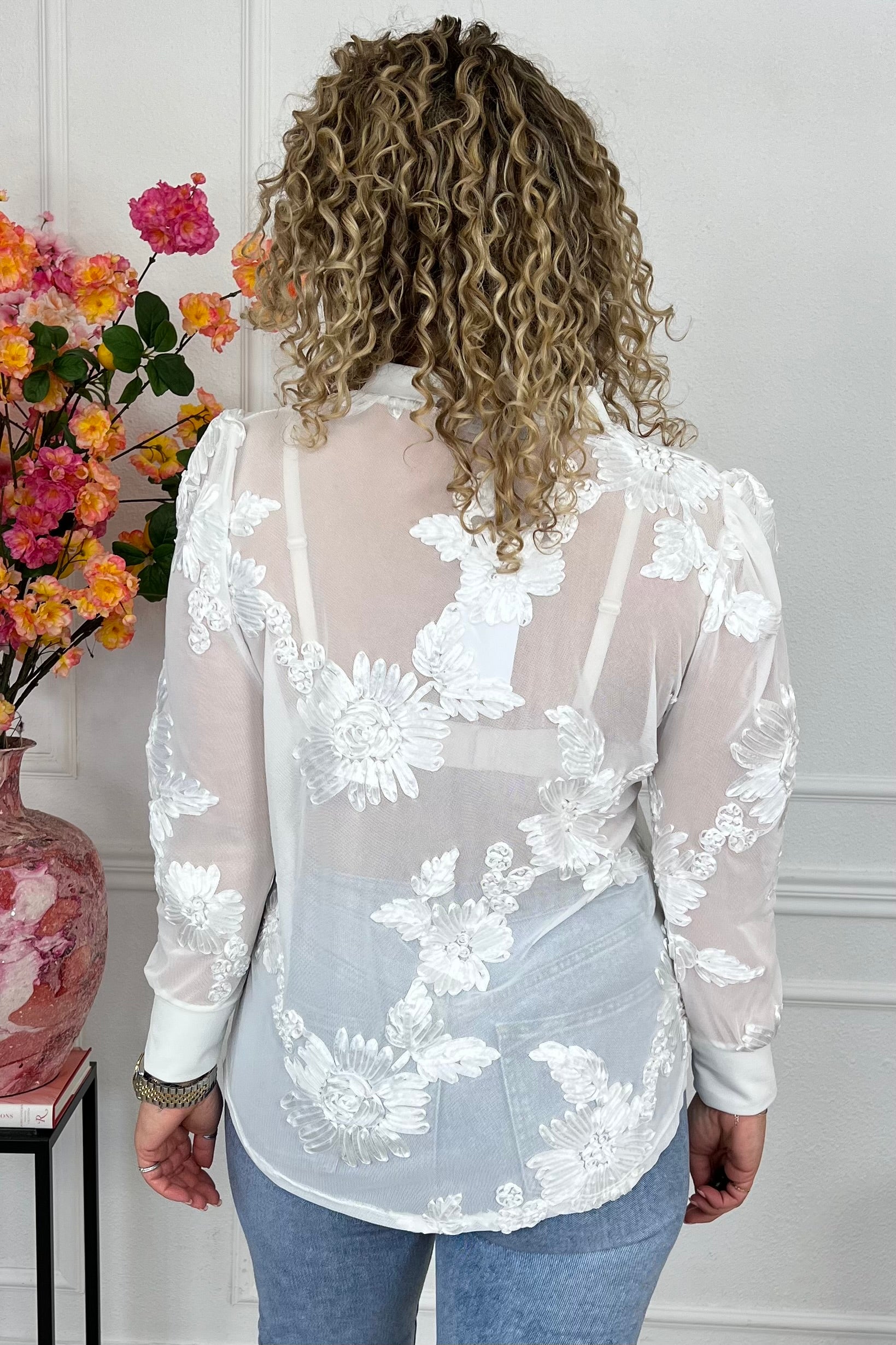Verona Flower Lace Top - White - Image 2