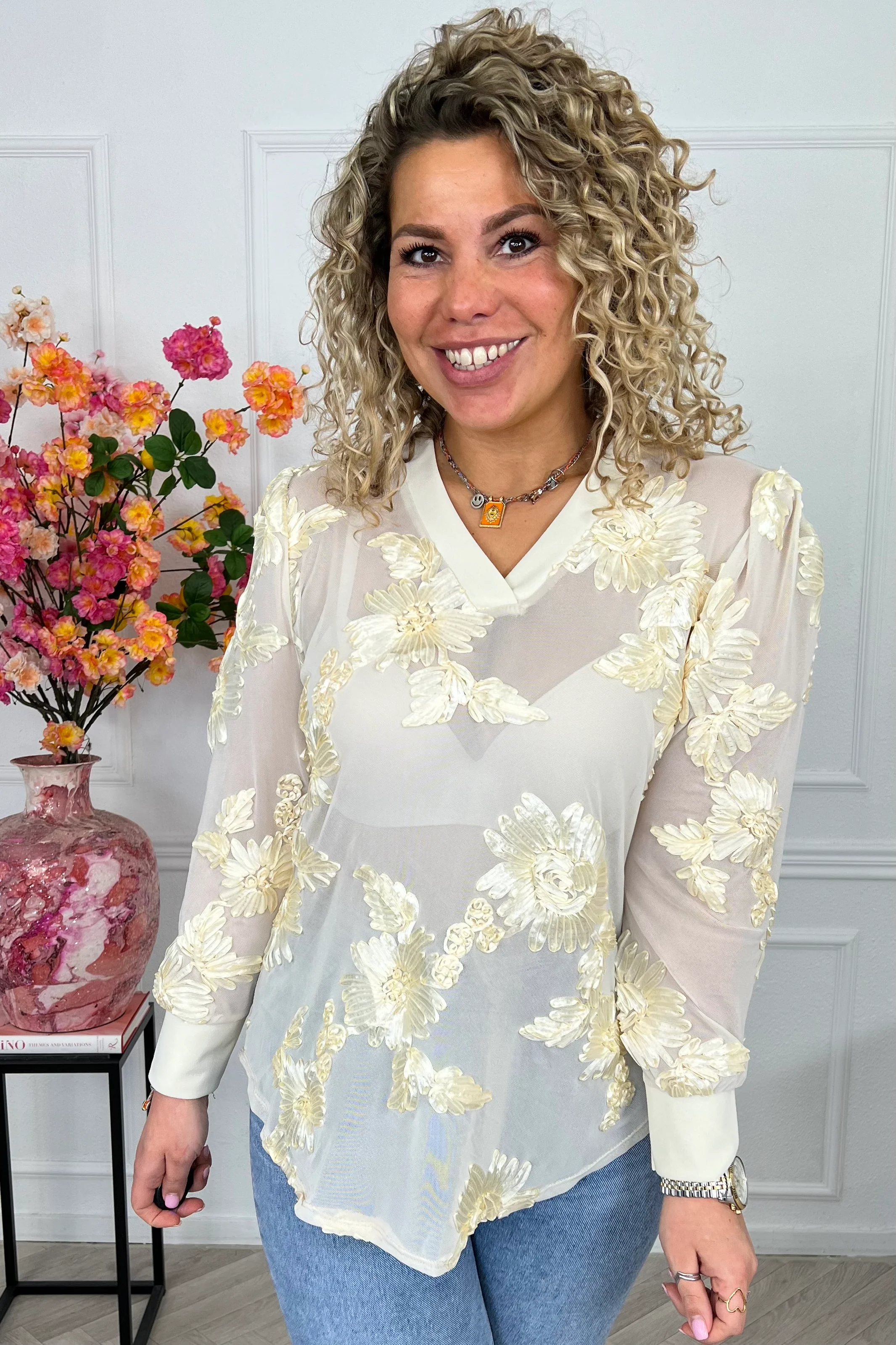 Verona Flower Lace Top - Yellow - Image 2