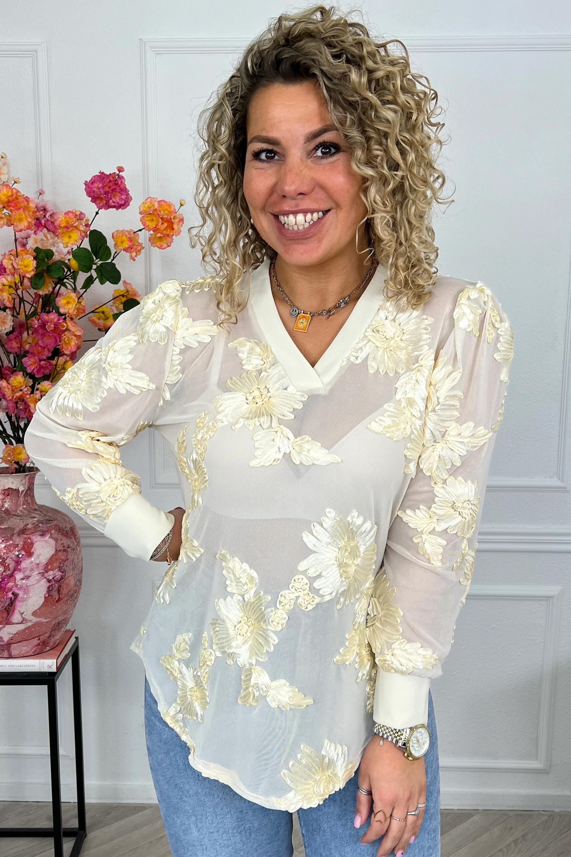 Verona Flower Lace Top - Yellow - Image 4