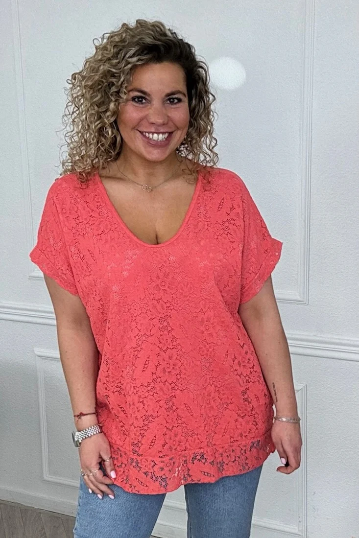 Vienna Lace Top - Coral