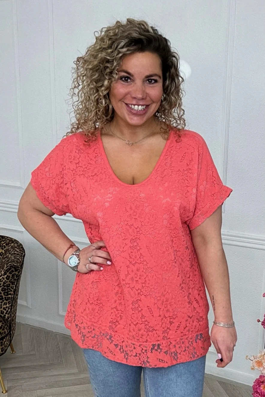 Vienna Lace Top - Coral - Image 2