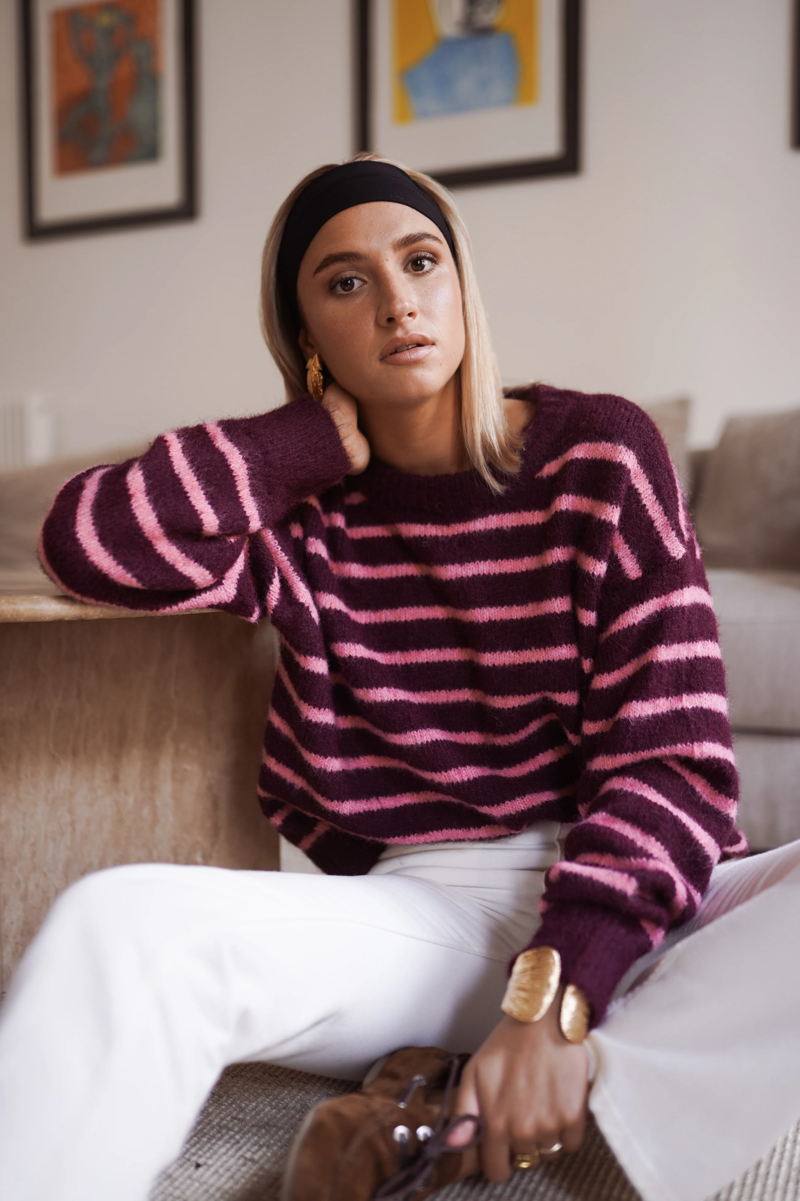 Violette Striped Sweater - Bordeaux/Pink - Image 2