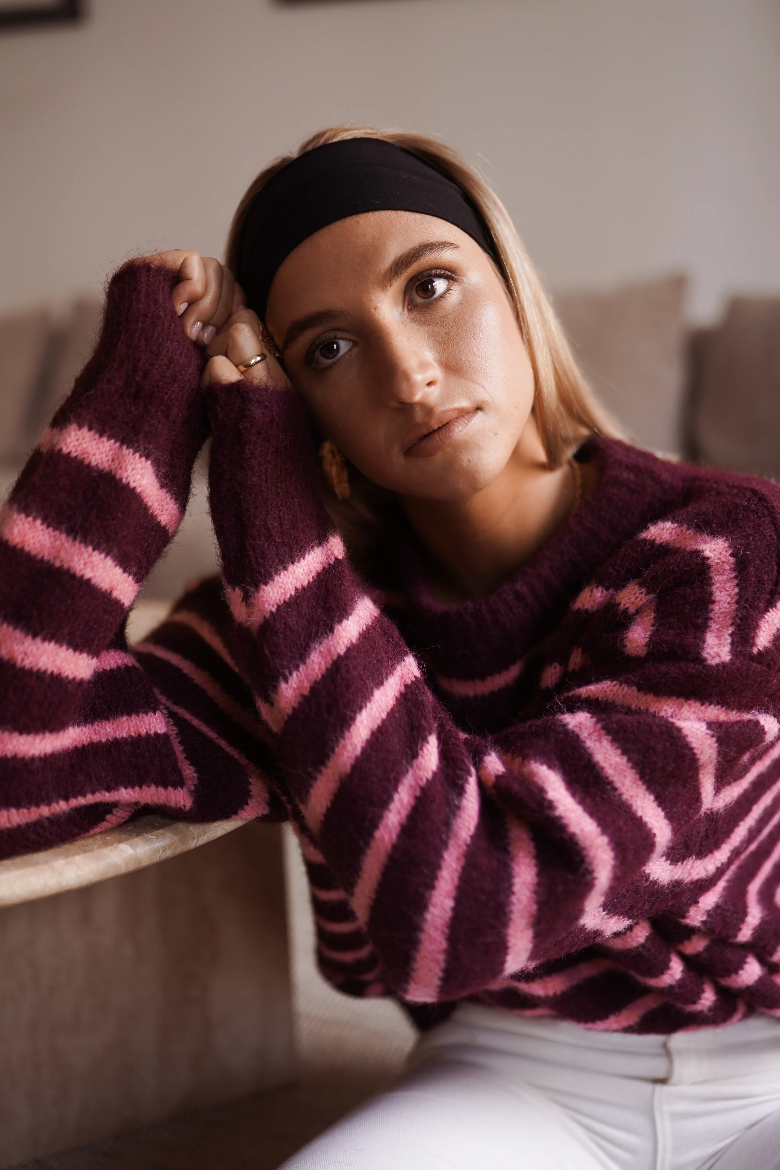 Violette Striped Sweater - Bordeaux/Pink - Image 3