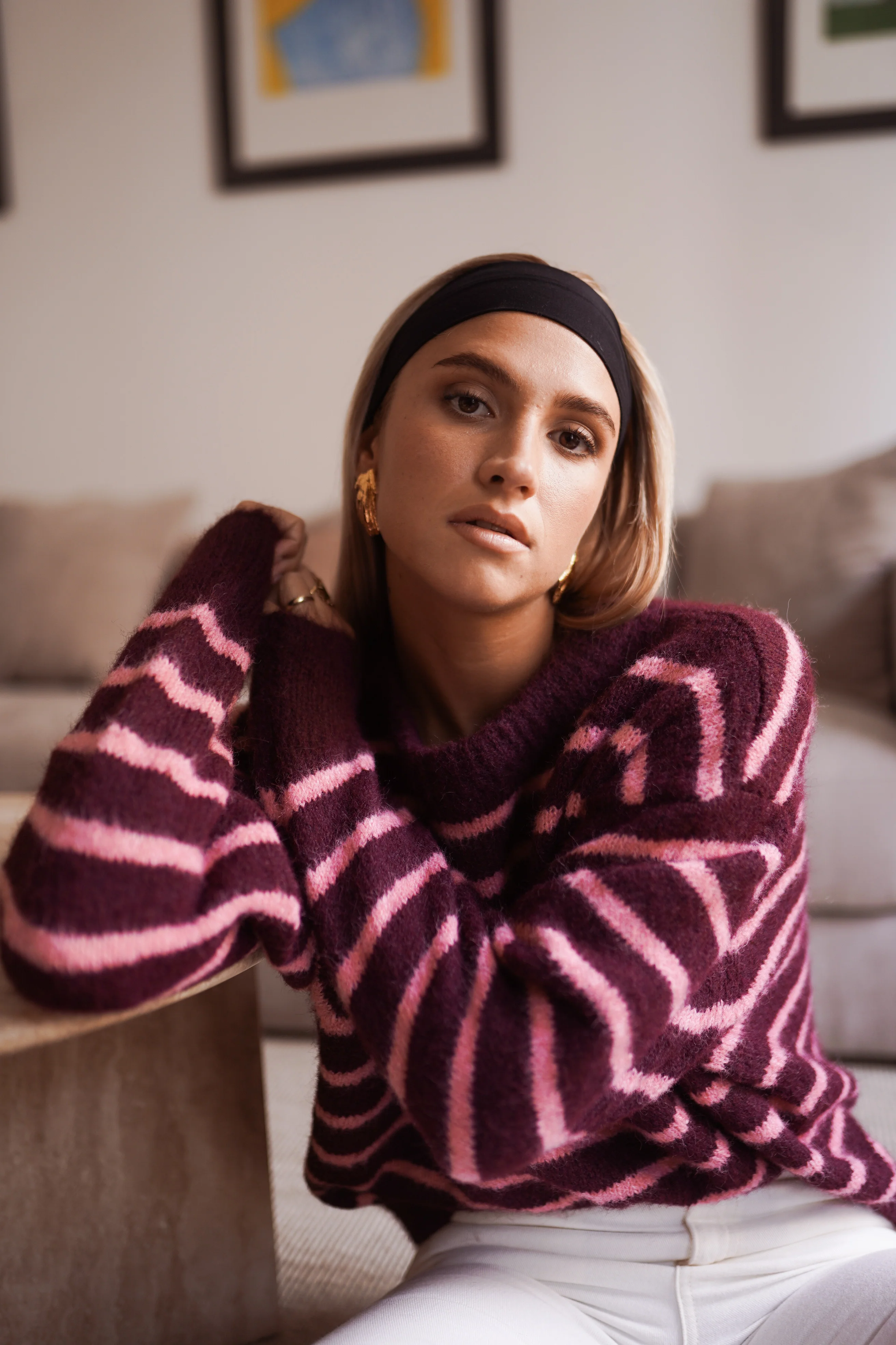 Violette Striped Sweater - Bordeaux/Pink - Image 4
