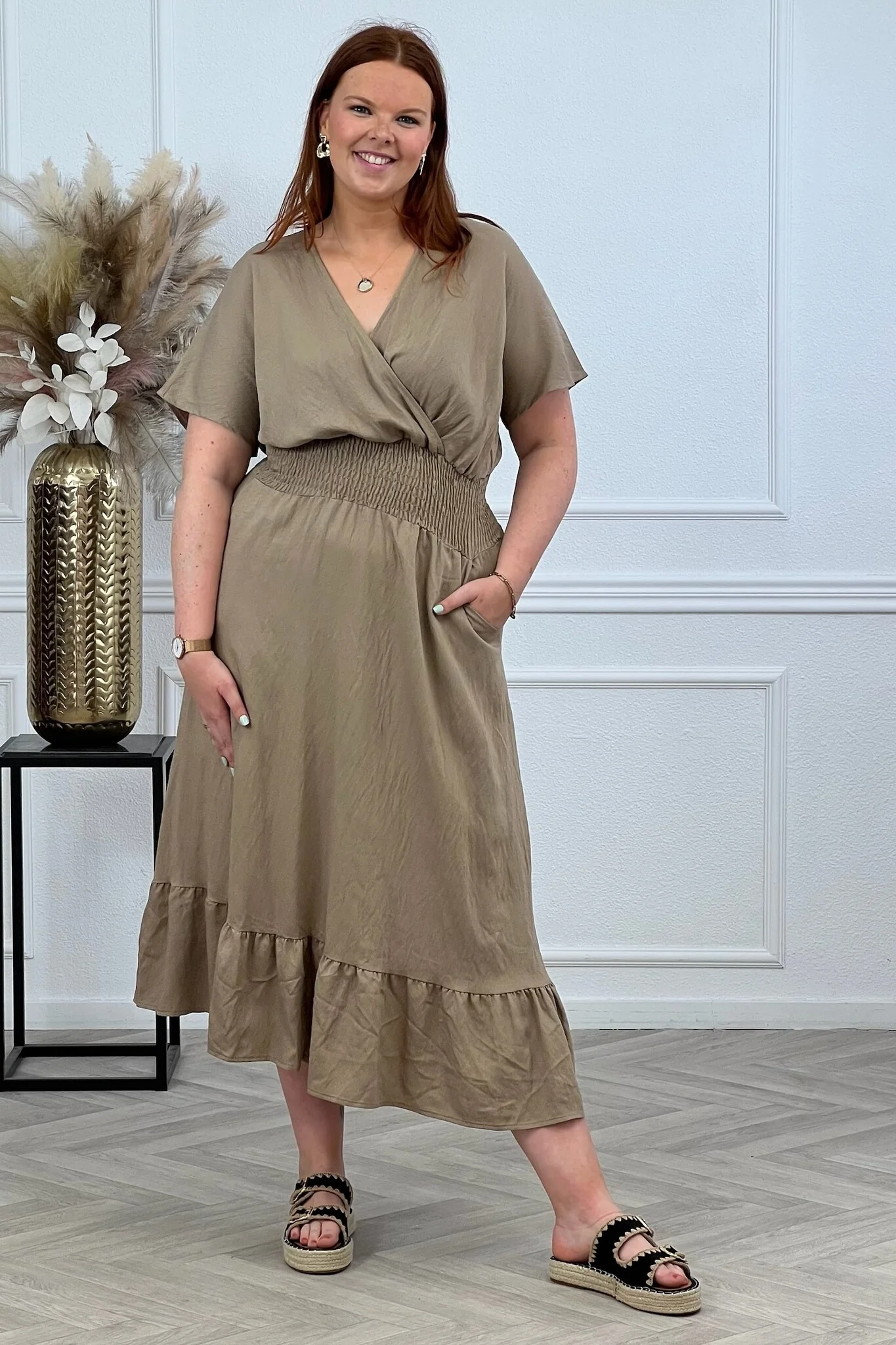 Viscose Taille Dress - Taupe