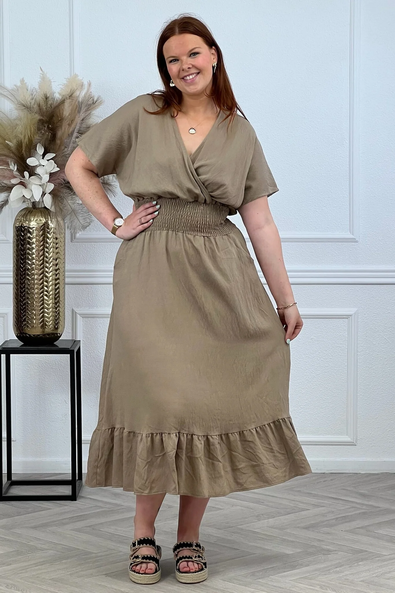 Viscose Taille Dress - Taupe - Image 2