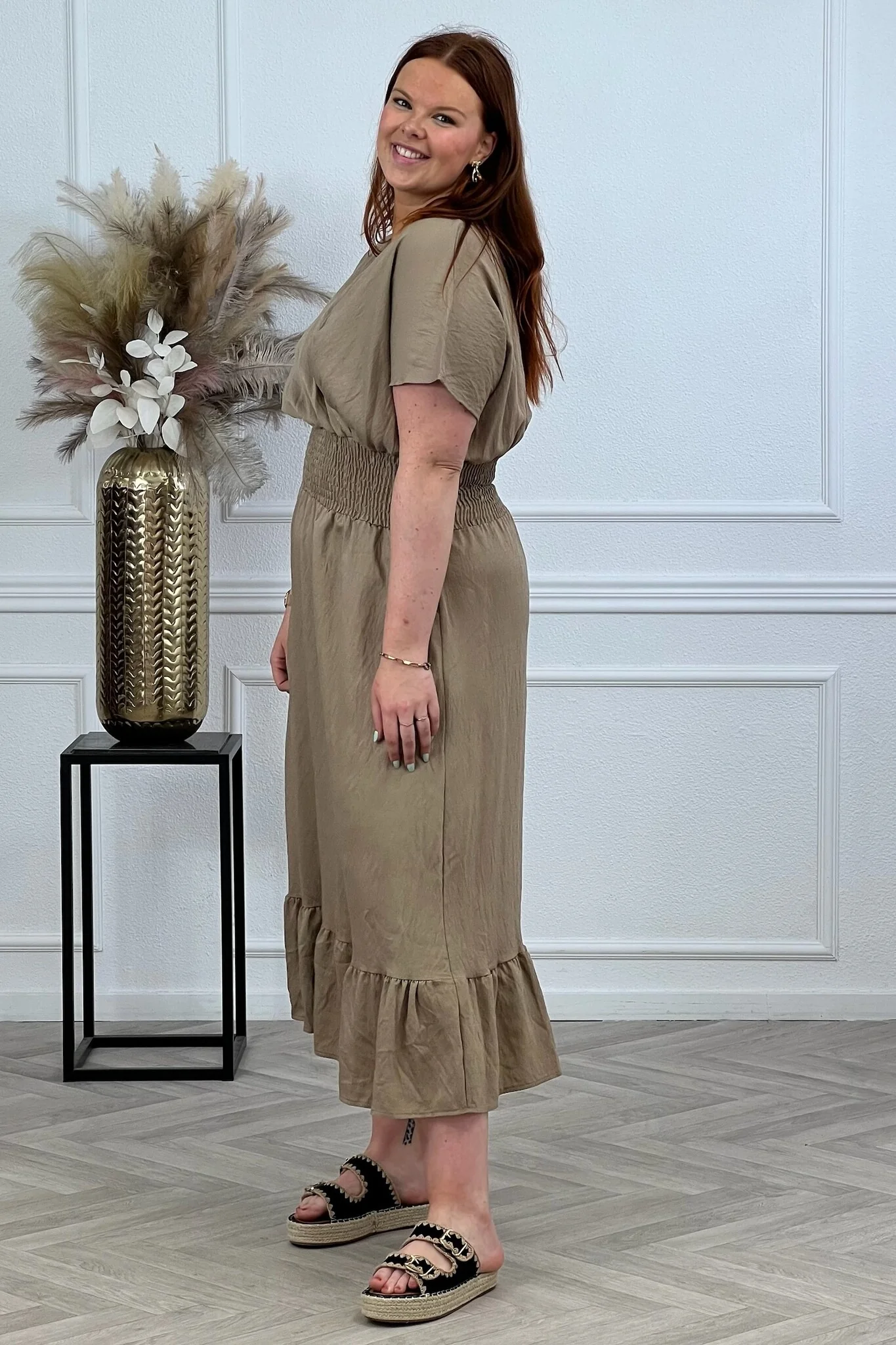Viscose Taille Dress - Taupe - Image 3