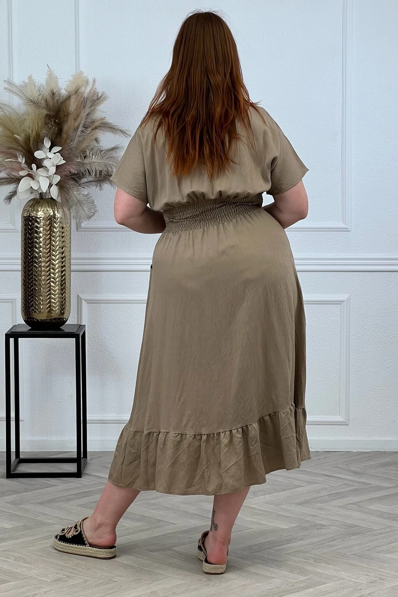 Viscose Taille Dress - Taupe - Image 4