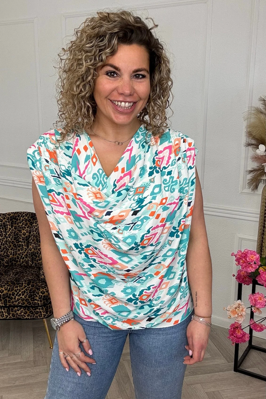 Waterfall Print Top - Mint