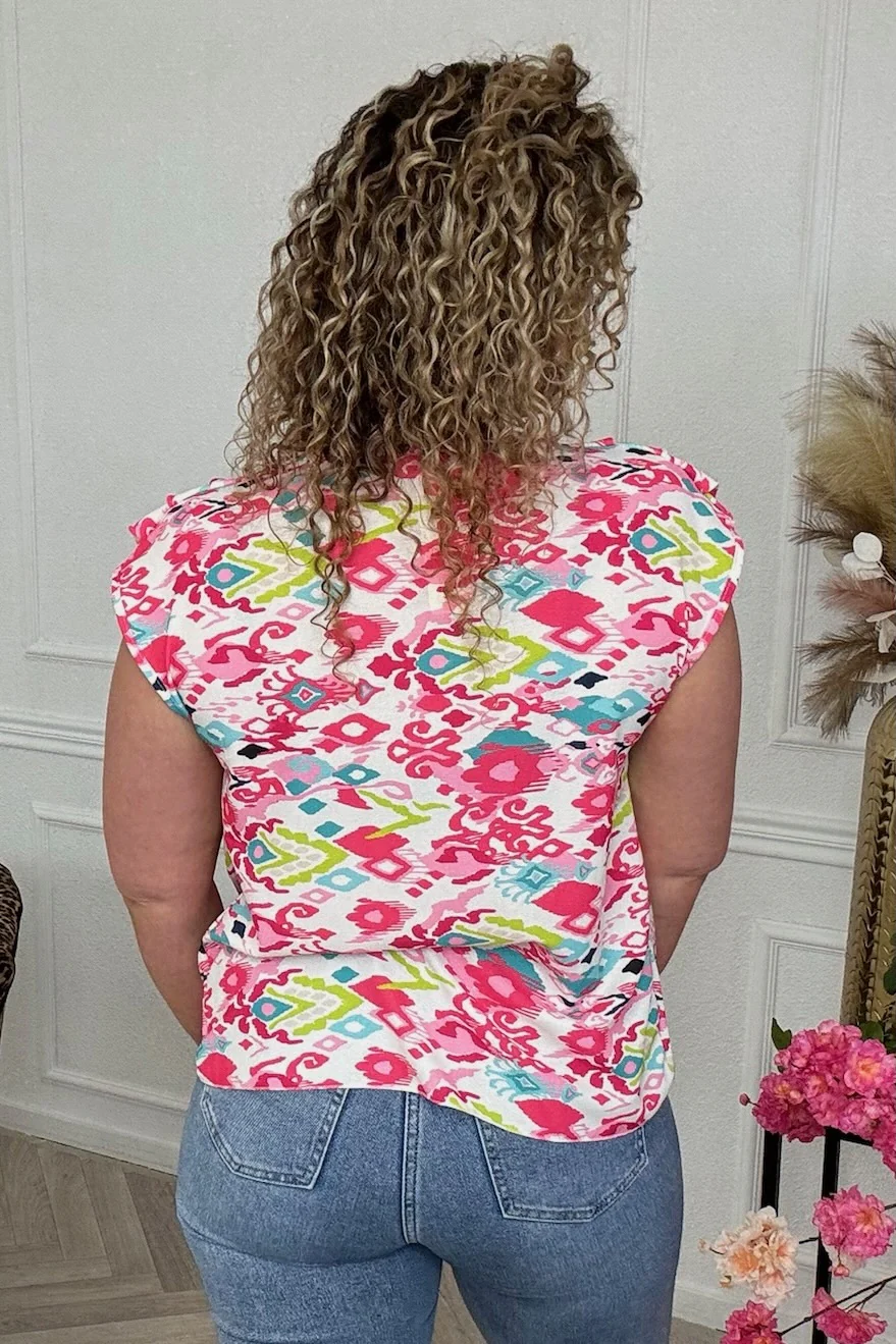 Waterfall Print Top - Pink - Image 2