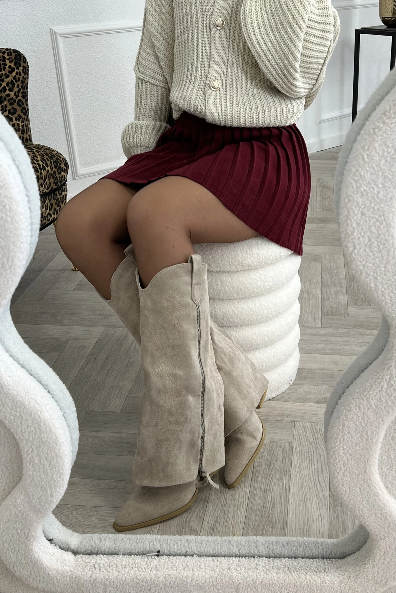 Western Sleeve Boots - Beige - Image 2