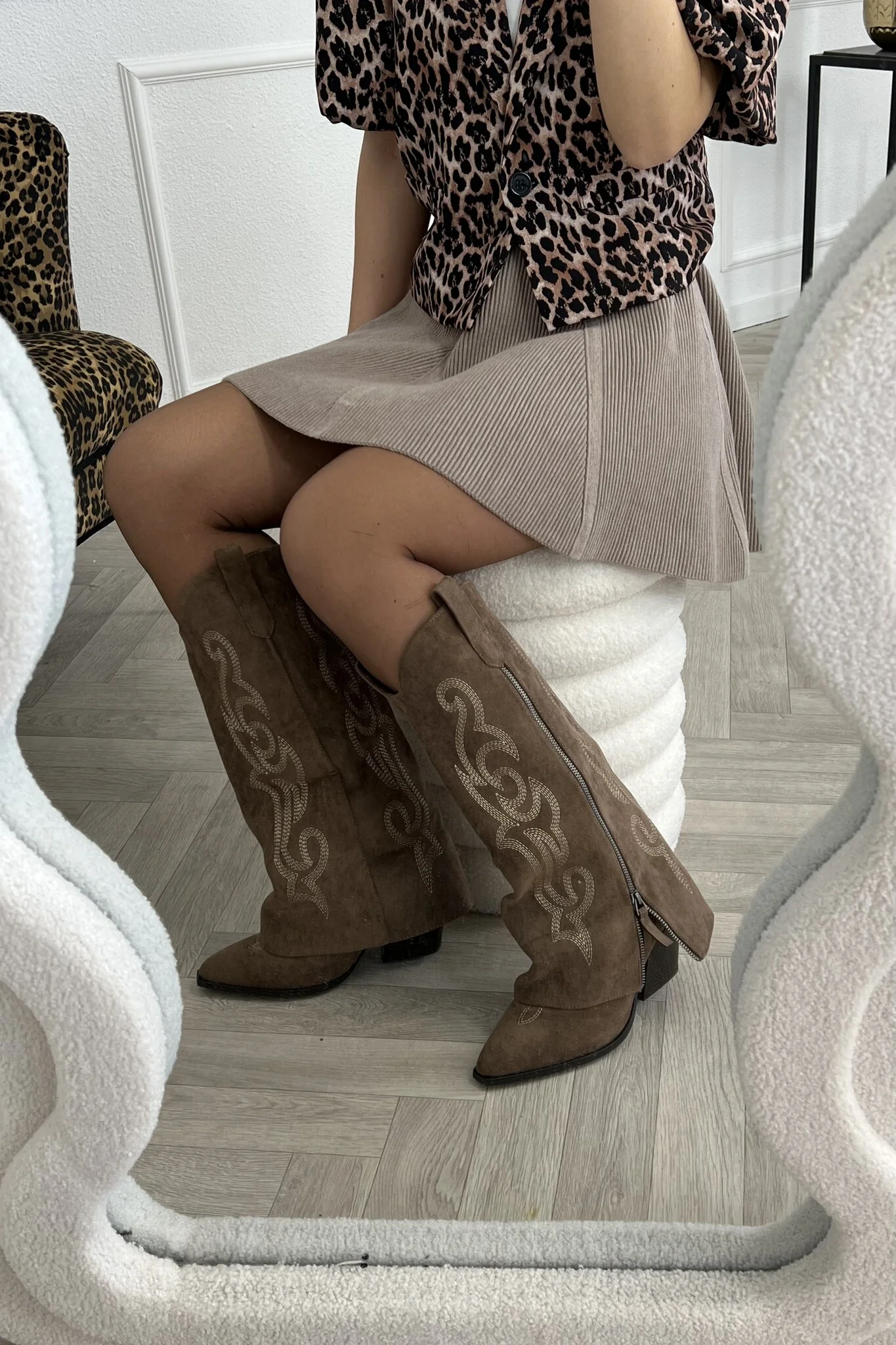 Western Sleeve Boots - Taupe - Image 3