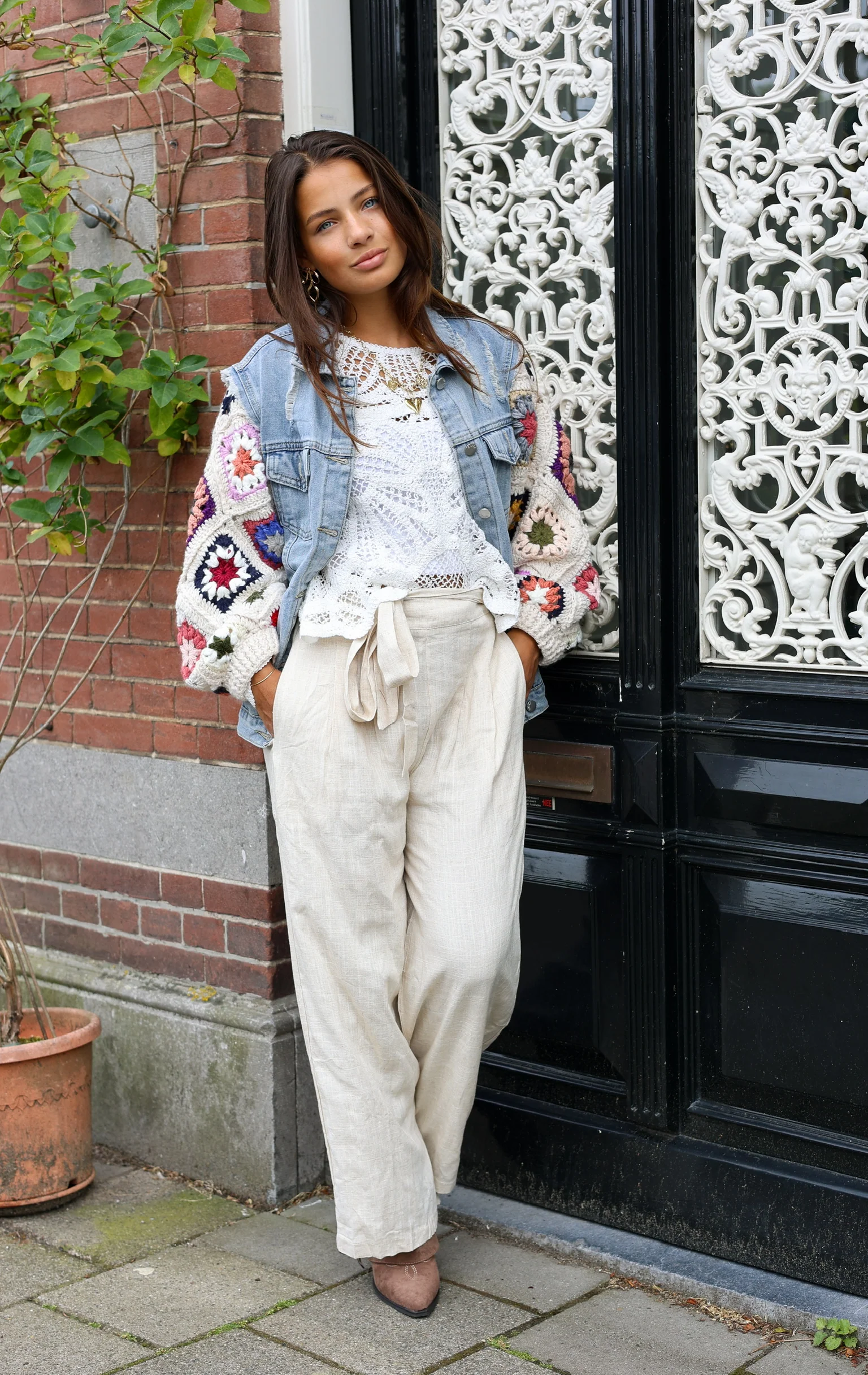 Wide Leg Bow Pants - Beige