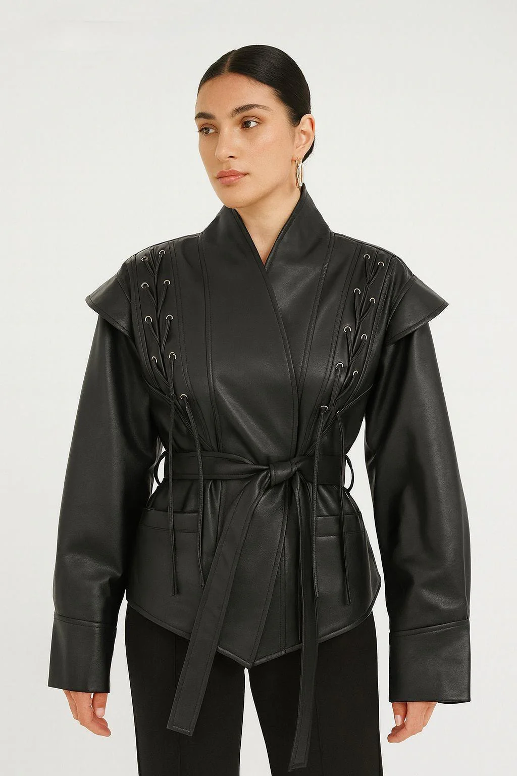 Wonderful Leather Braid Blazer - Black