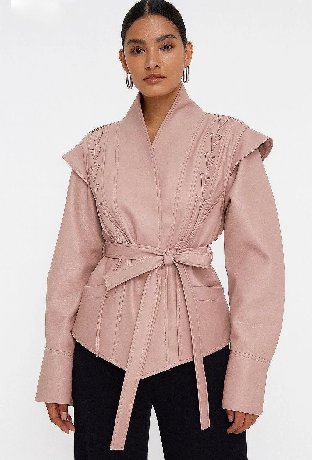 Wonderful Leather Braid Blazer - Old Pink
