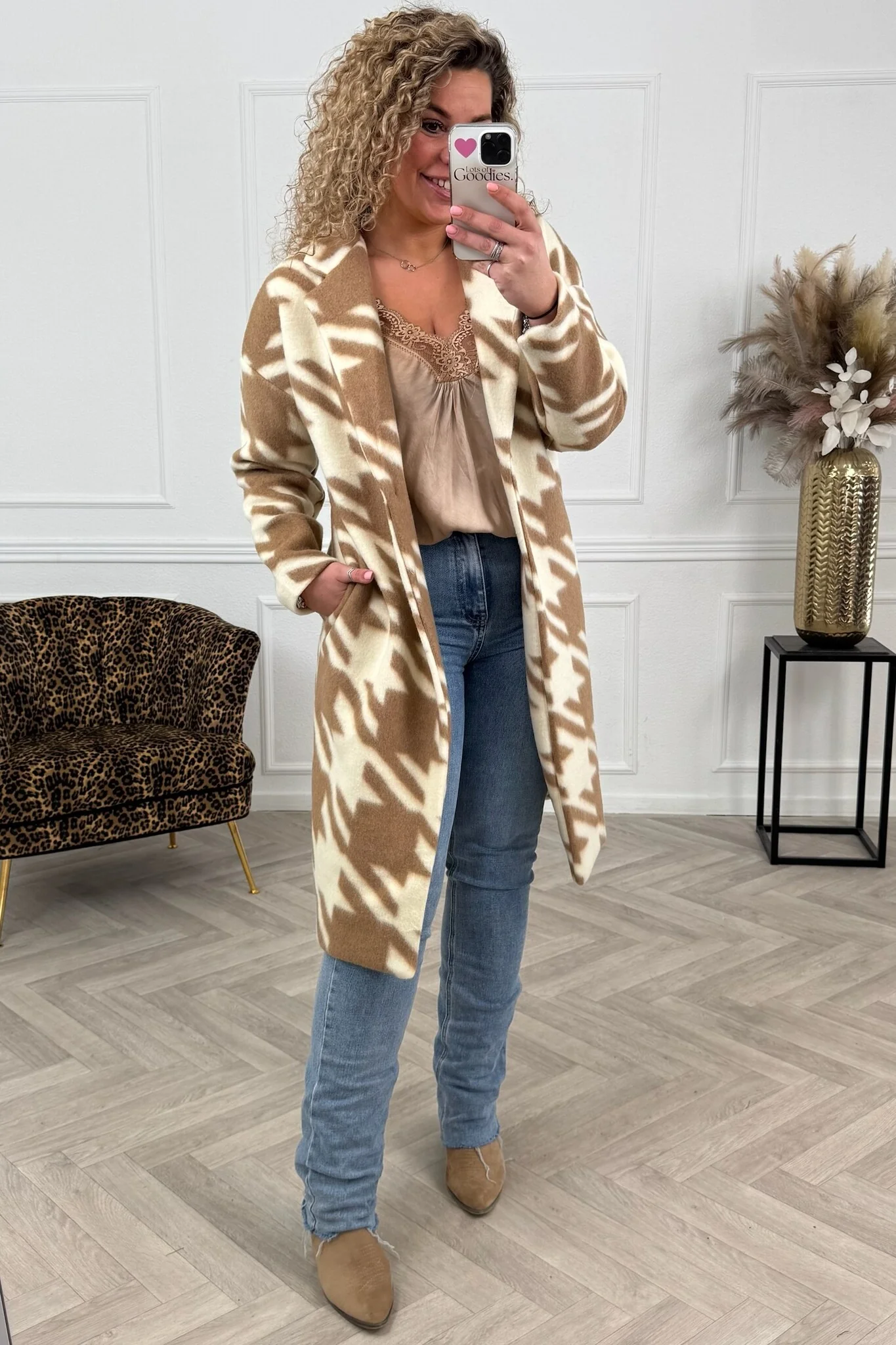 Wonderful Long Aztec Coat - Camel/White