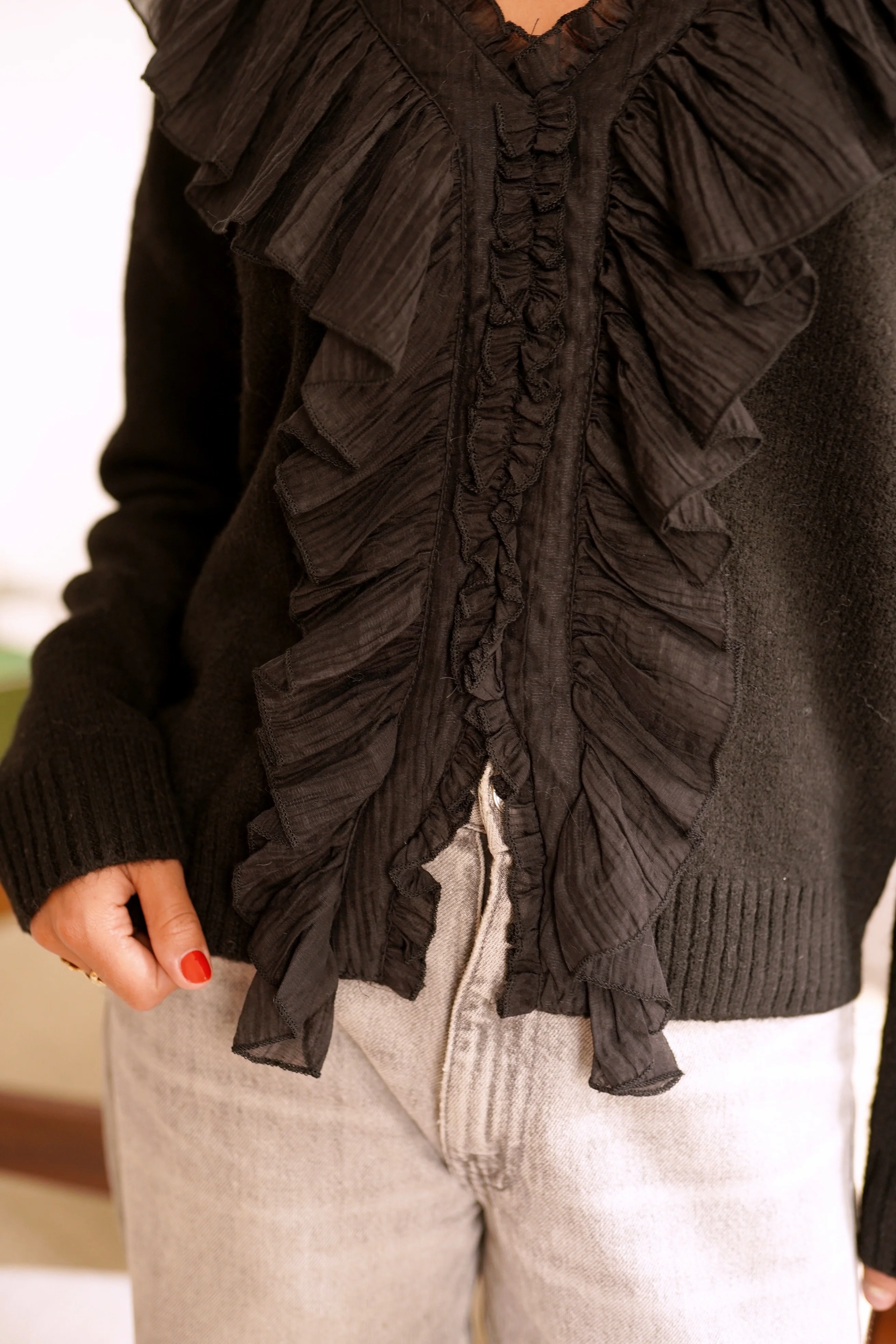 Wonderful Ruffle Sweater - Black - Image 4