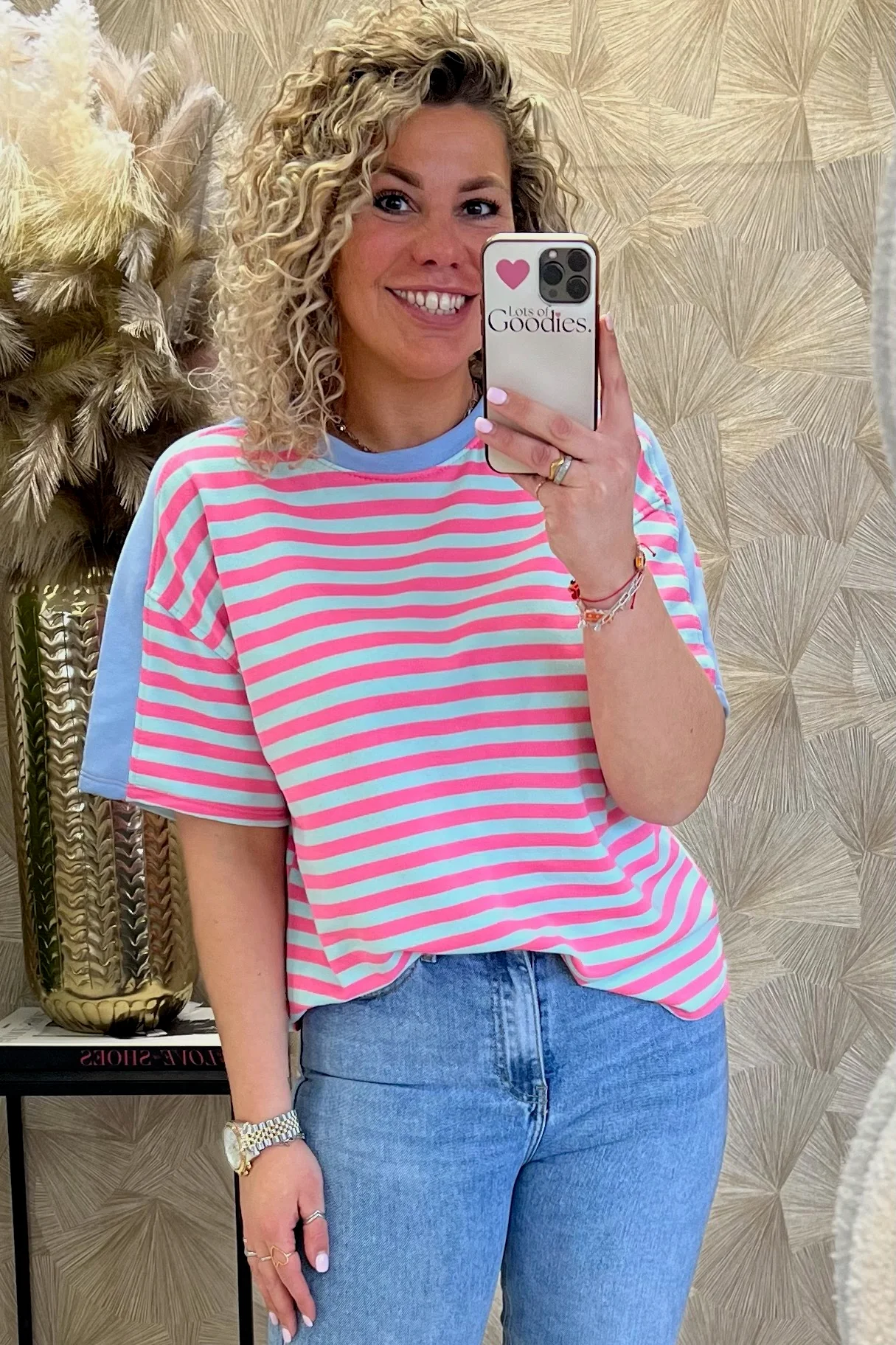 Wonderful Short Sleeve Striped Sweater - Blue/Pink