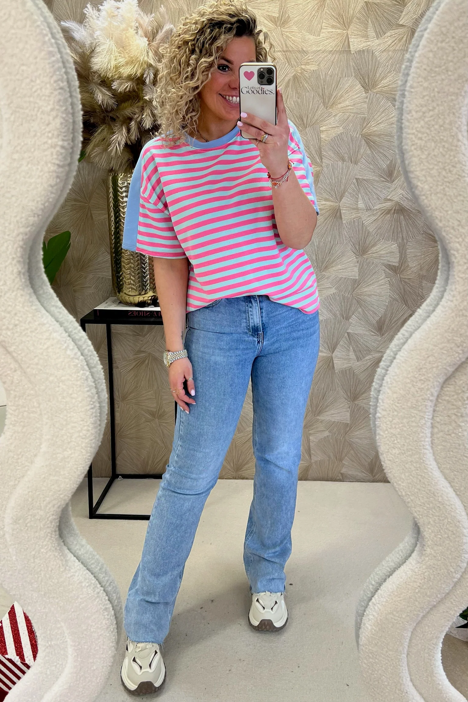 Wonderful Short Sleeve Striped Sweater - Blue/Pink - Image 2